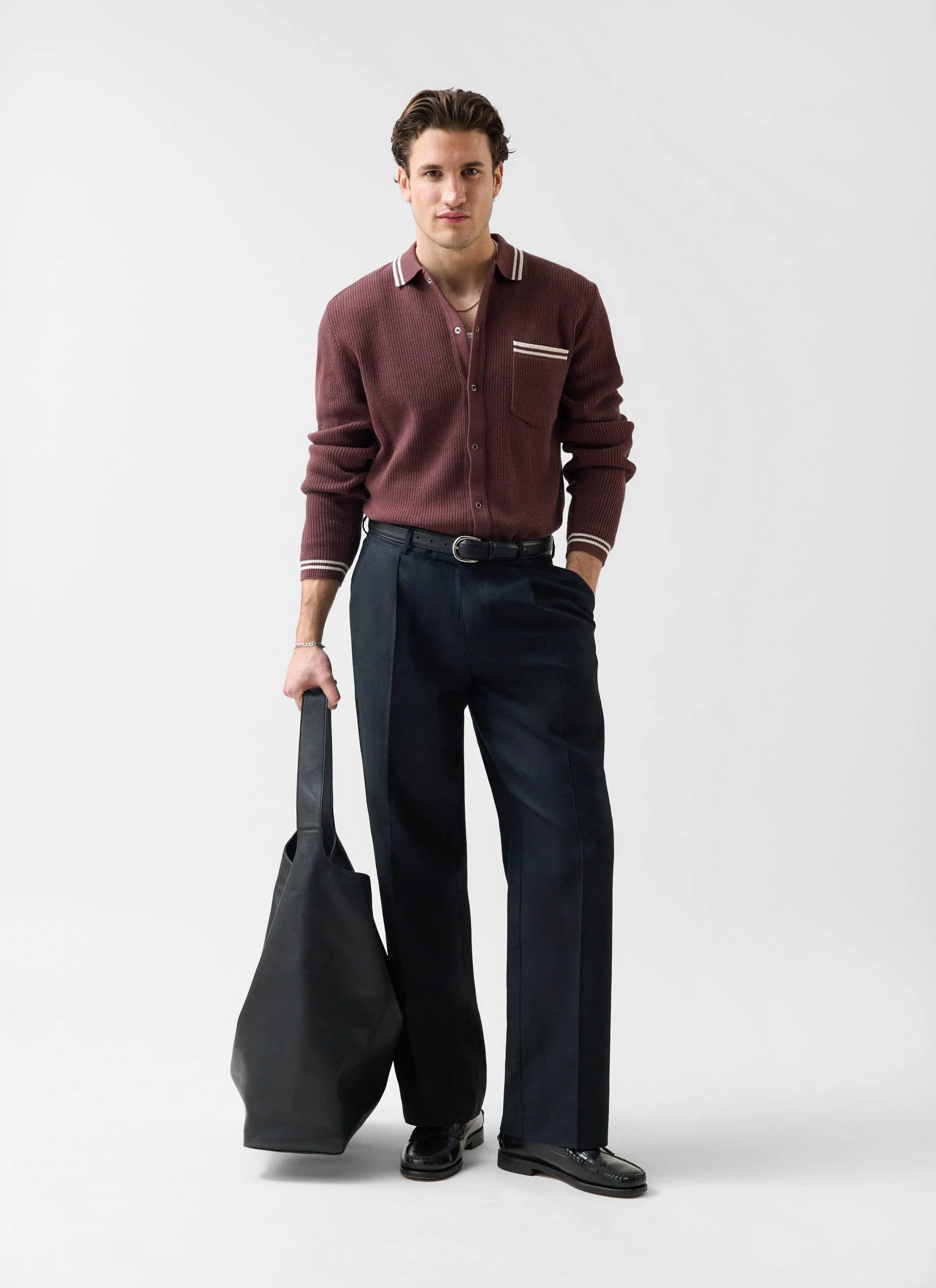 Pablo Cotton Knitted Shirt | Long Sleeve | Espresso - Image 7