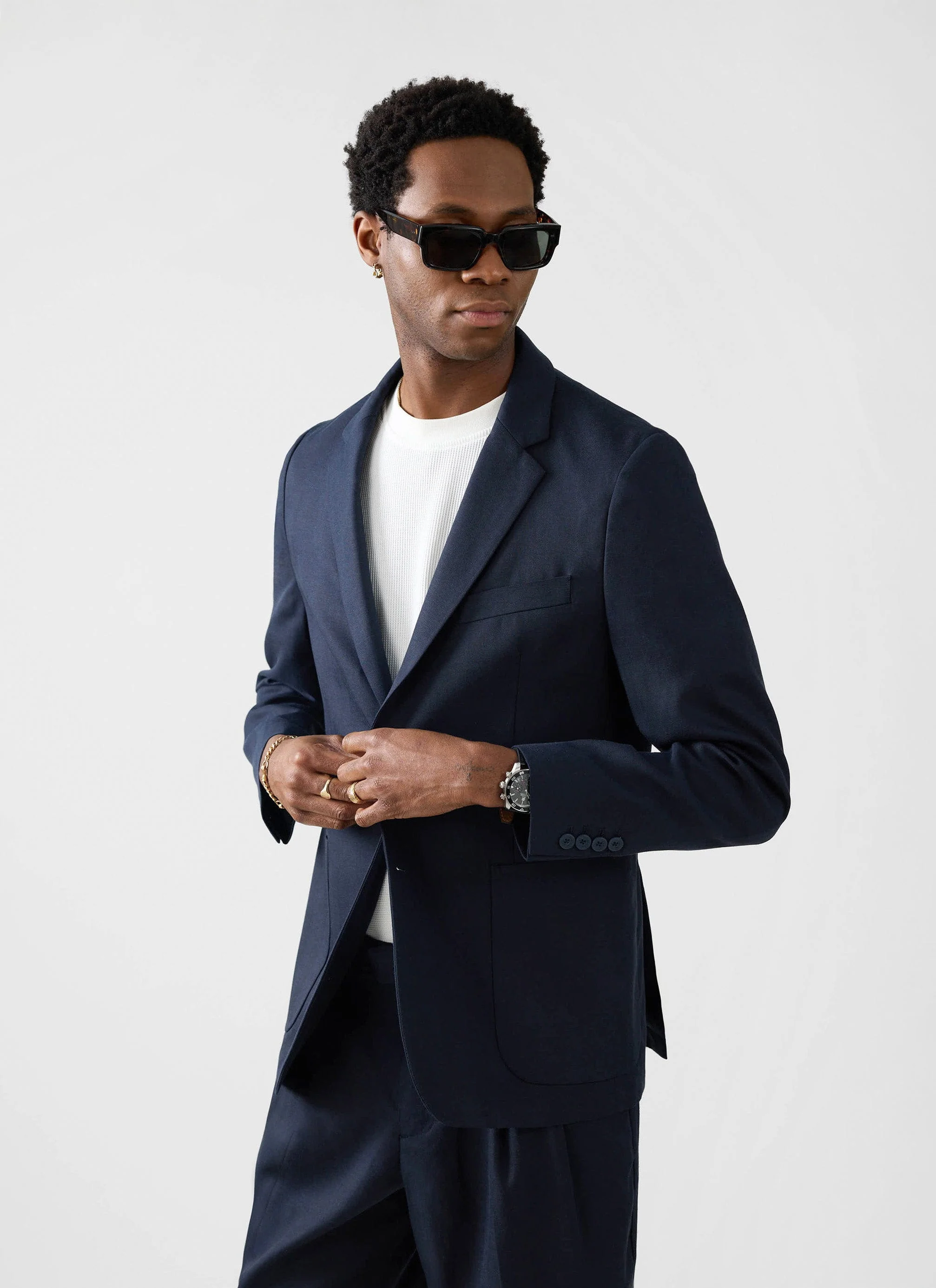 Lyocell Regular Blazer | Navy - Image 11