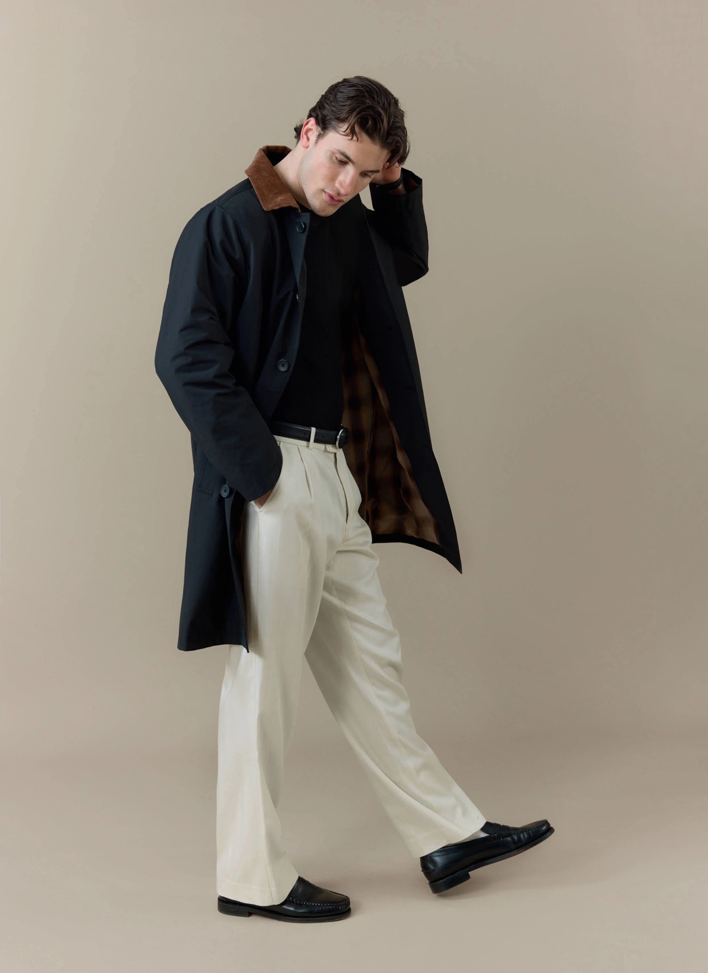Cord Collar Relaxed Trench Coat | Cotton | Black - Image 3
