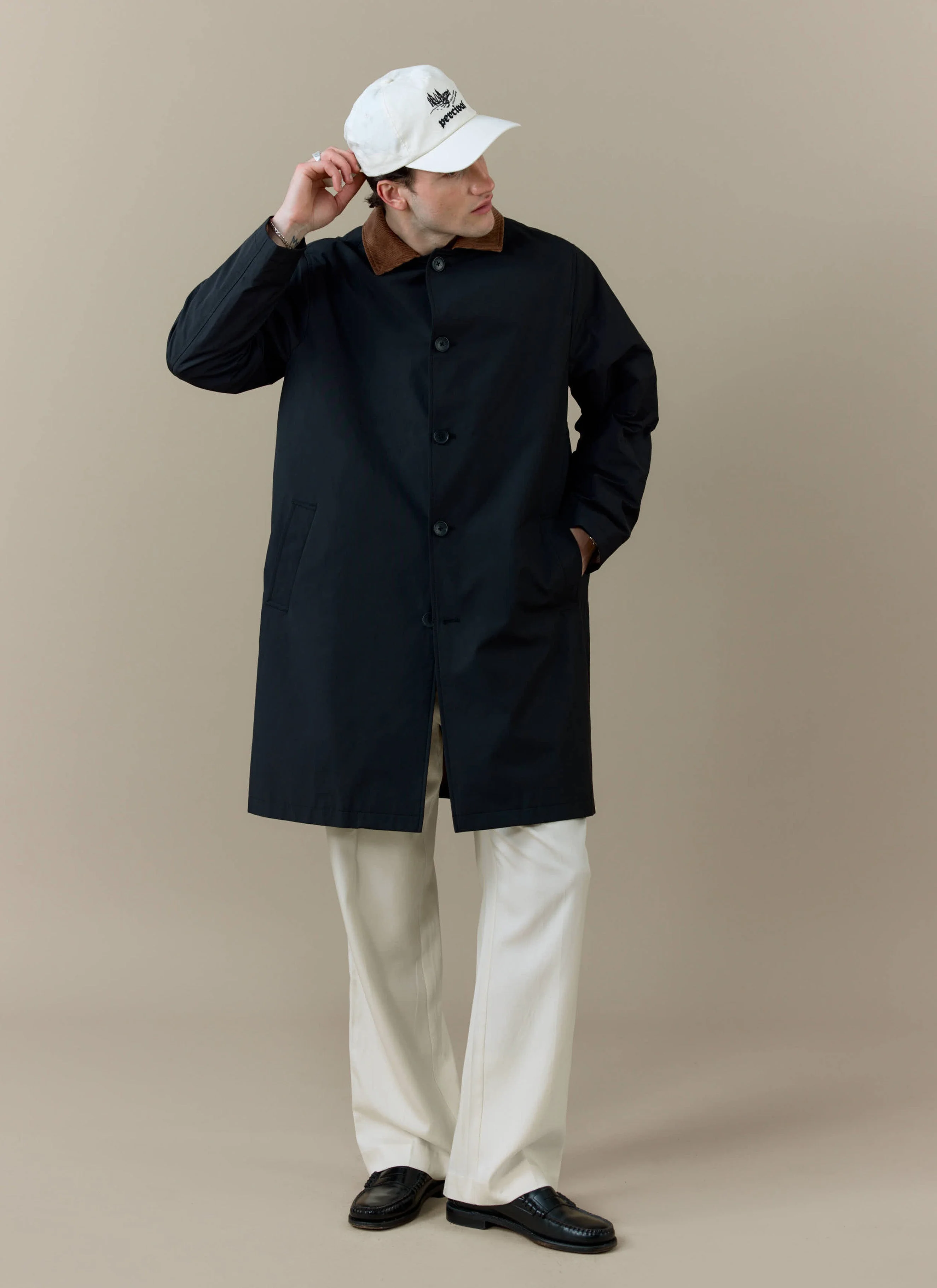 Cord Collar Relaxed Trench Coat | Cotton | Black - Image 4