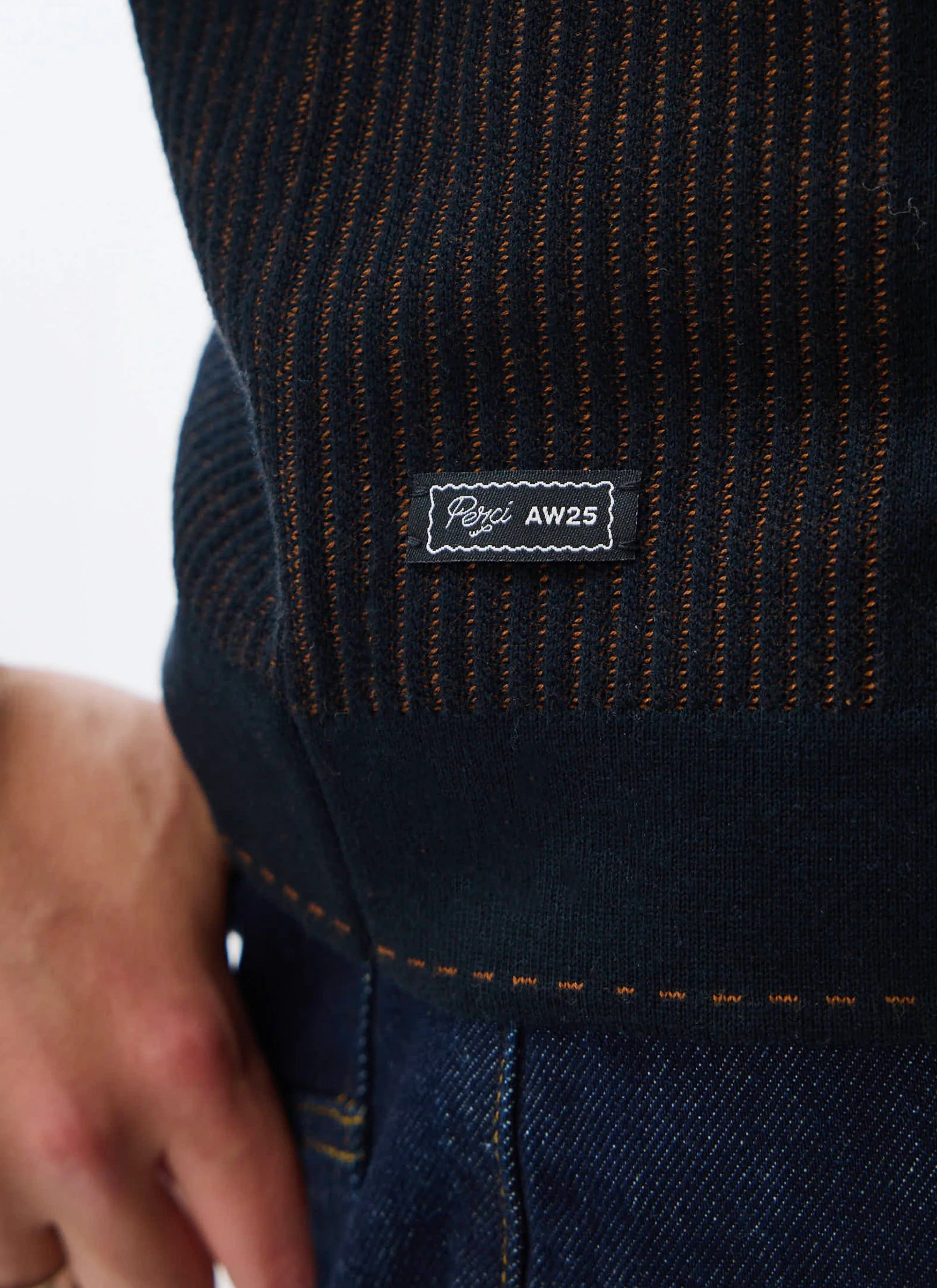 Appendix Long Sleeve Knitted Shirt | Cotton | Black with Brown - Image 6