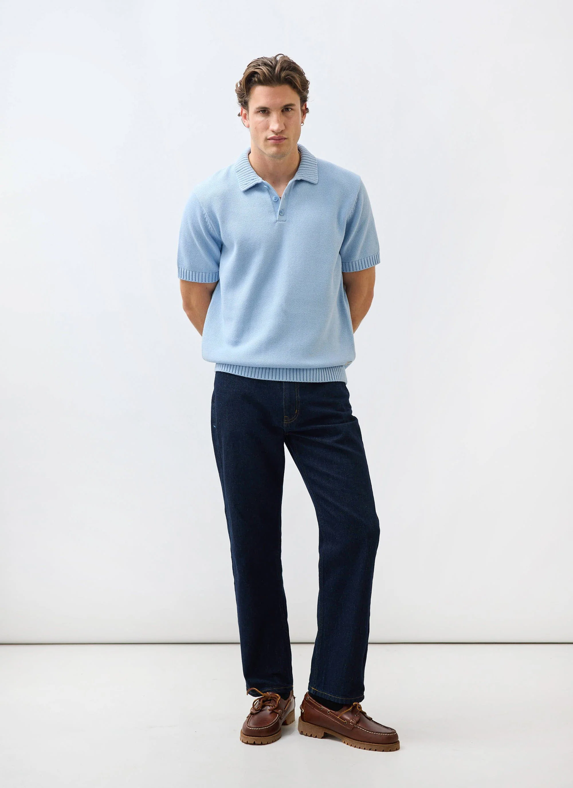 Verso Short Sleeve Knitted Shirt | Cotton | Heather Blue - Image 2