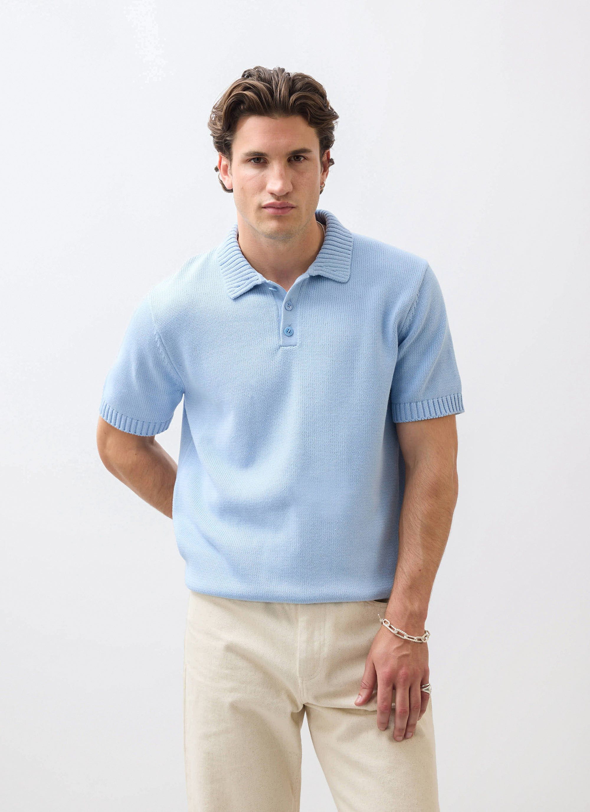 Verso Short Sleeve Knitted Shirt | Cotton | Heather Blue - Image 3