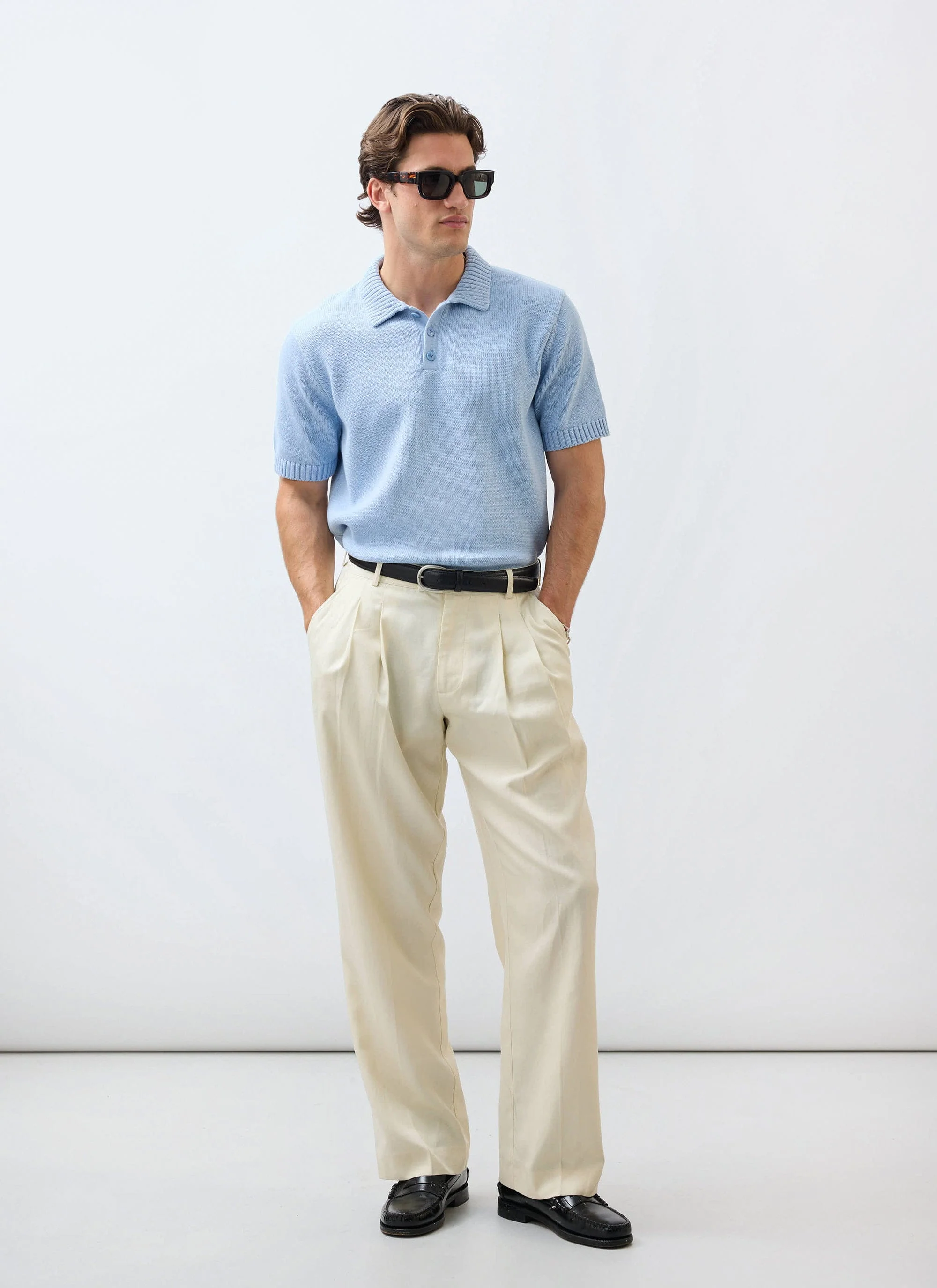 Verso Short Sleeve Knitted Shirt | Cotton | Heather Blue - Image 5