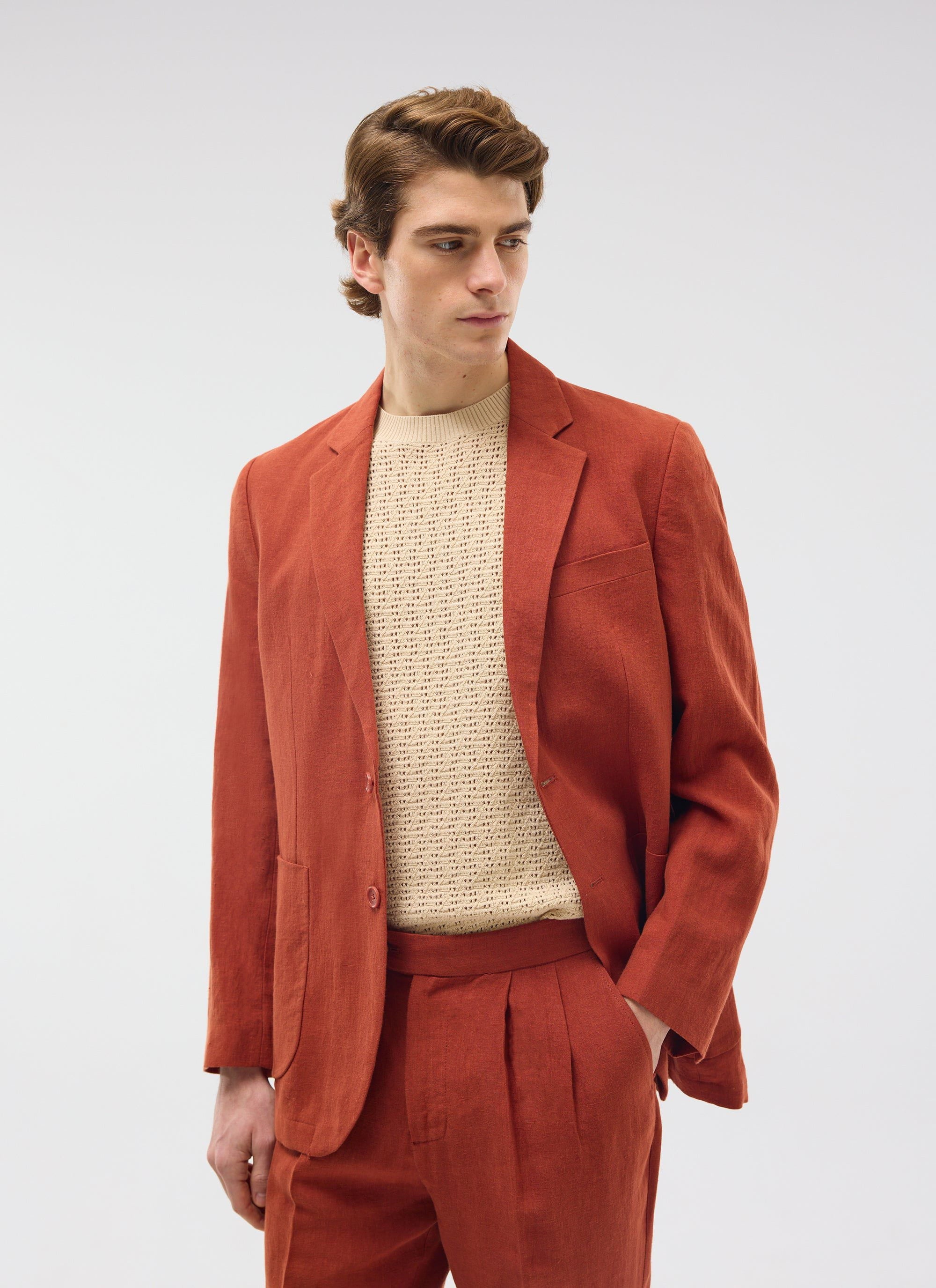 Relaxed Tailored Linen Blazer | Rust - Image 3