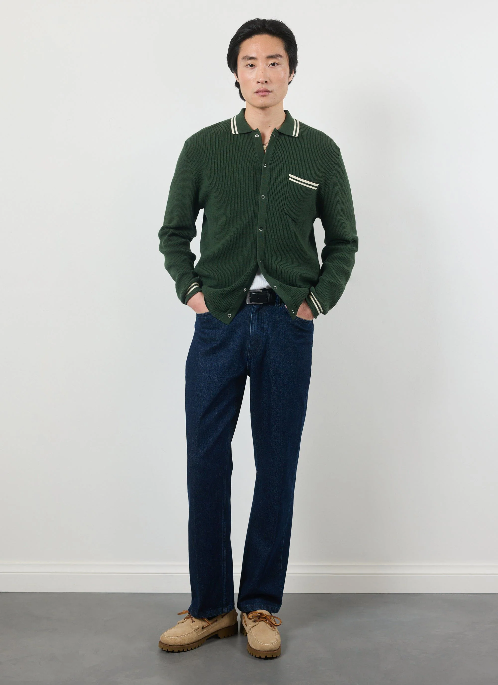 Pablo Cotton Knitted Shirt | Long Sleeve | Forest - Image 8