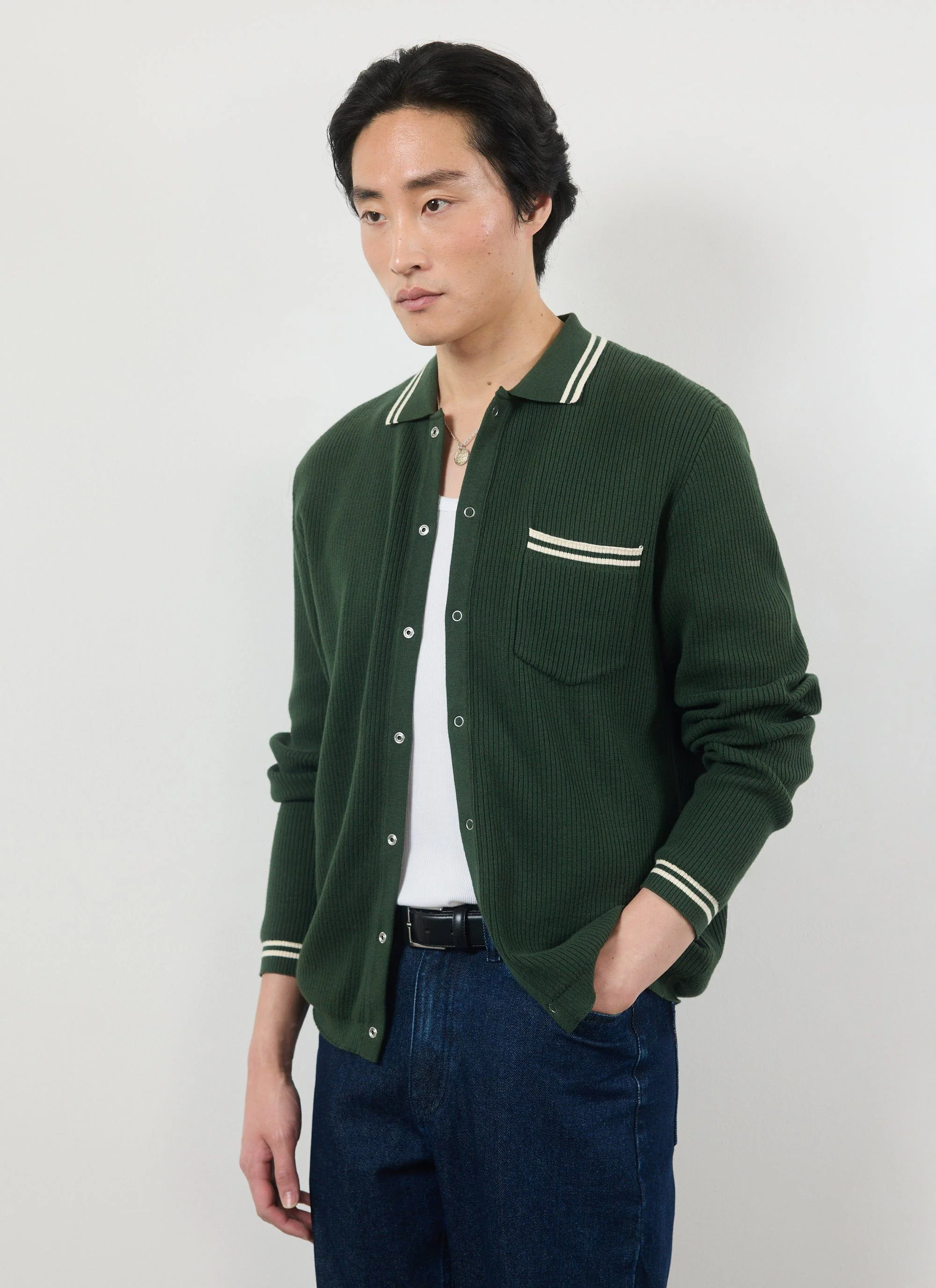 Pablo Cotton Knitted Shirt | Long Sleeve | Forest - Image 9
