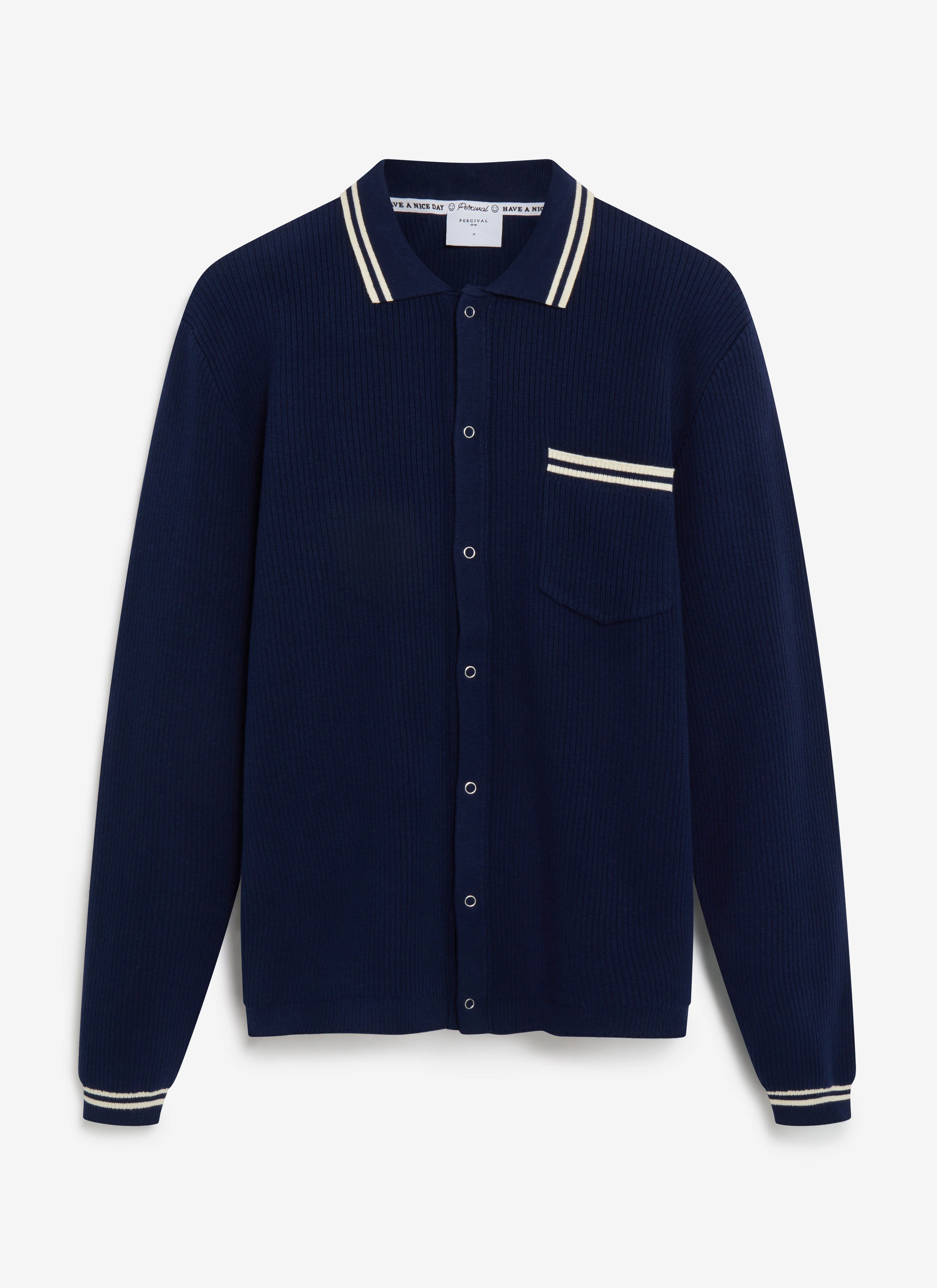 Pablo Cotton Knitted Shirt | Long Sleeve | Navy - Image 3