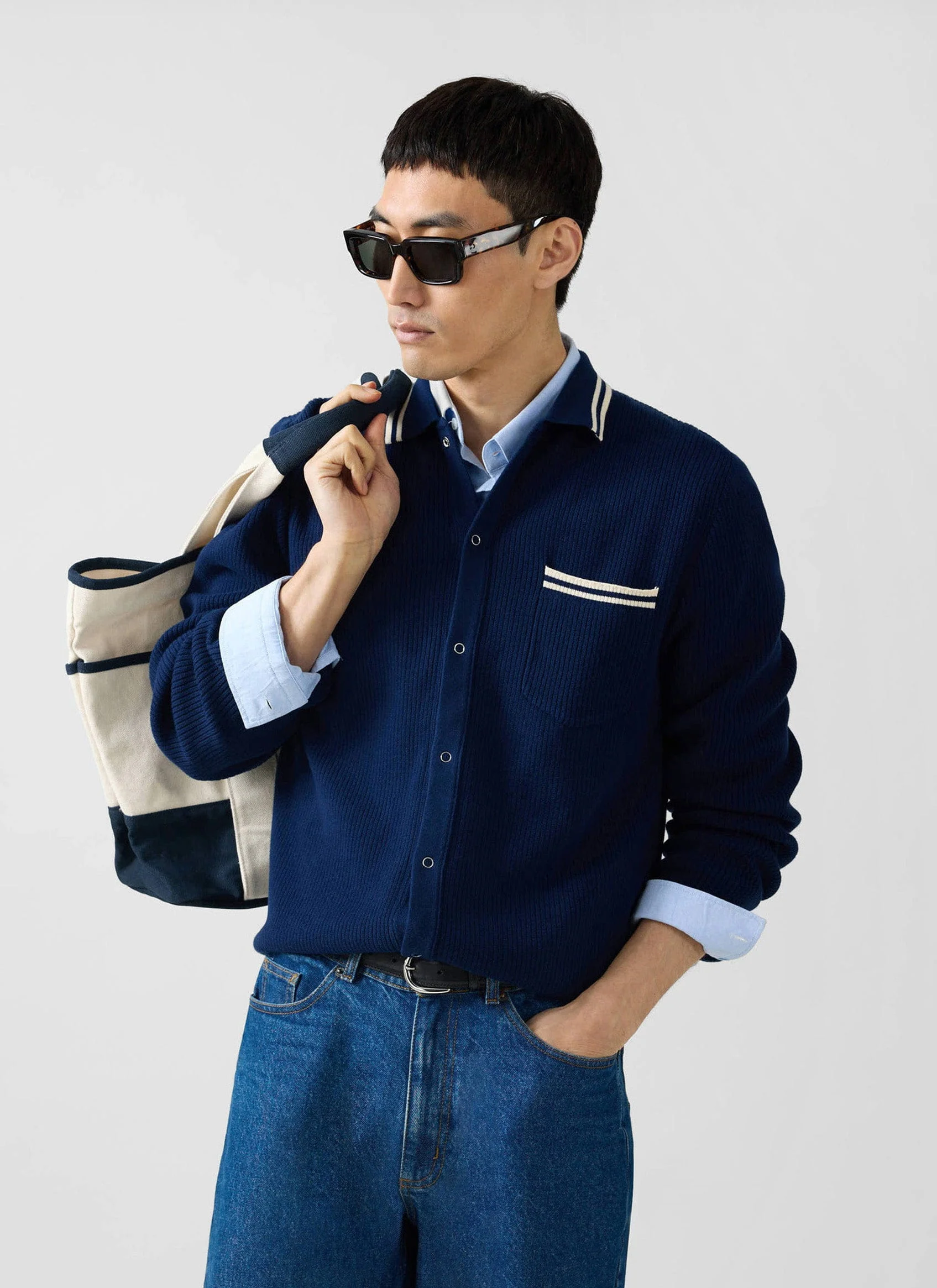 Pablo Cotton Knitted Shirt | Long Sleeve | Navy - Image 4