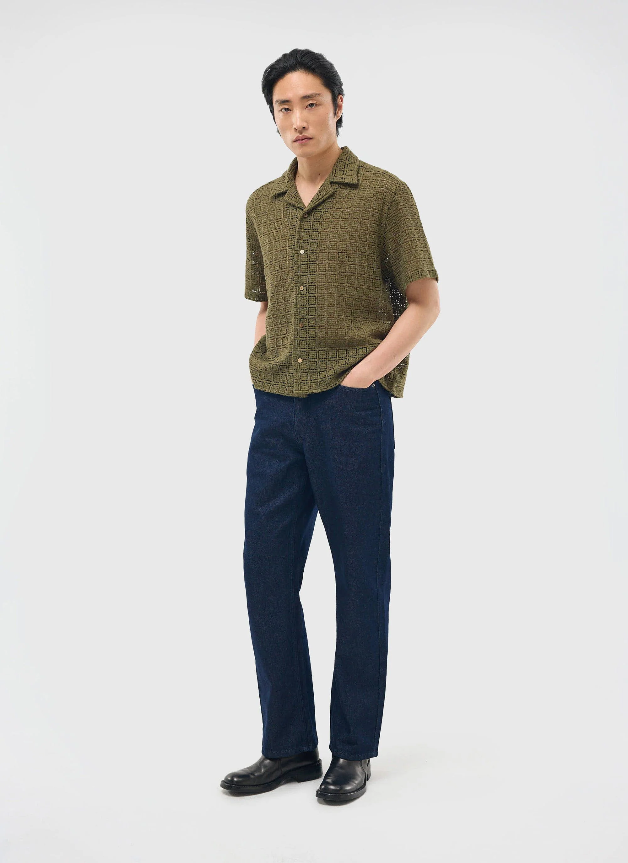 Palermo Crochet Cuban Shirt | Cotton | Olive Green - Image 2