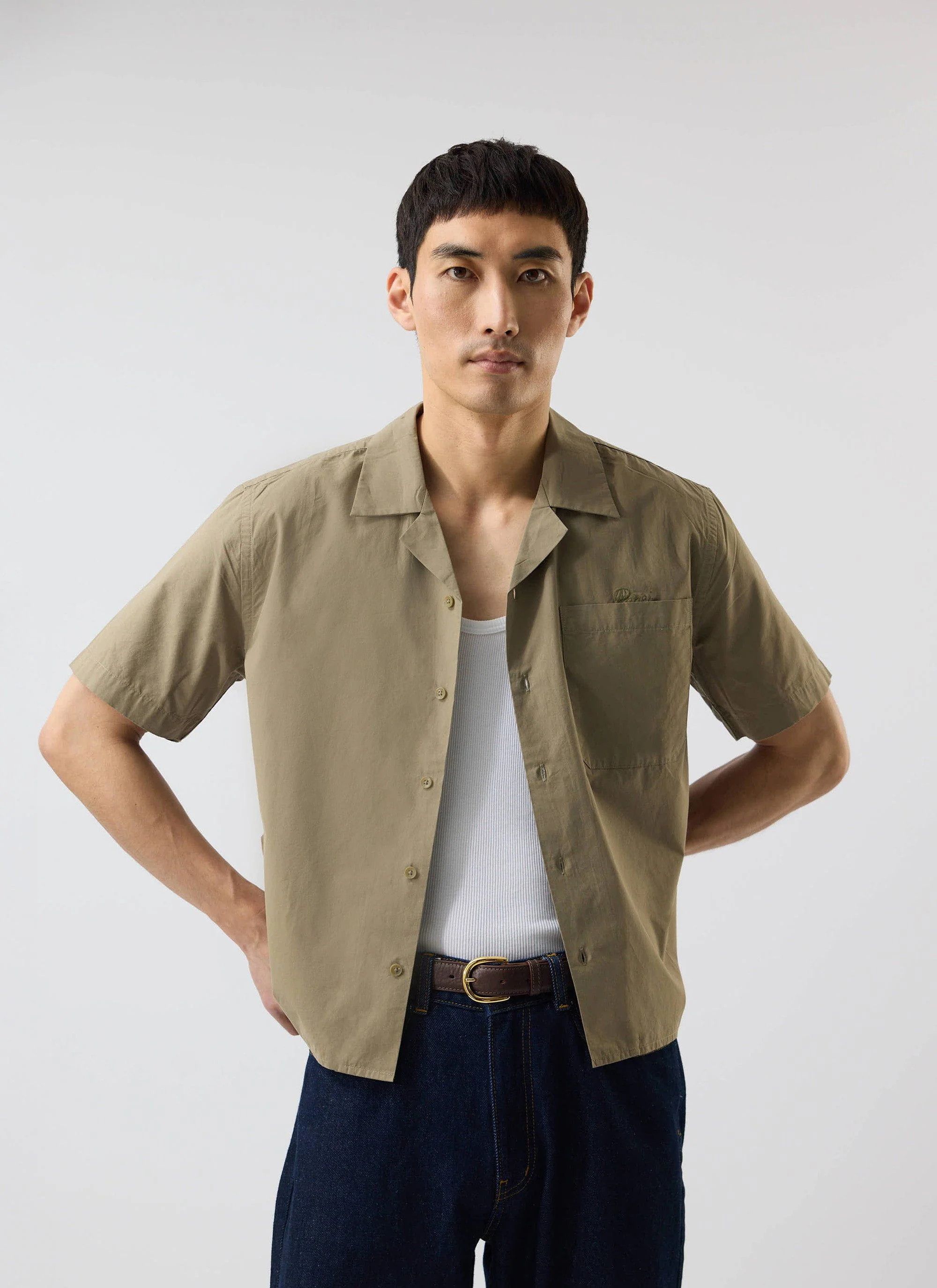 Boxy Cropped Cuban Collar Shirt | Olive - Image 3