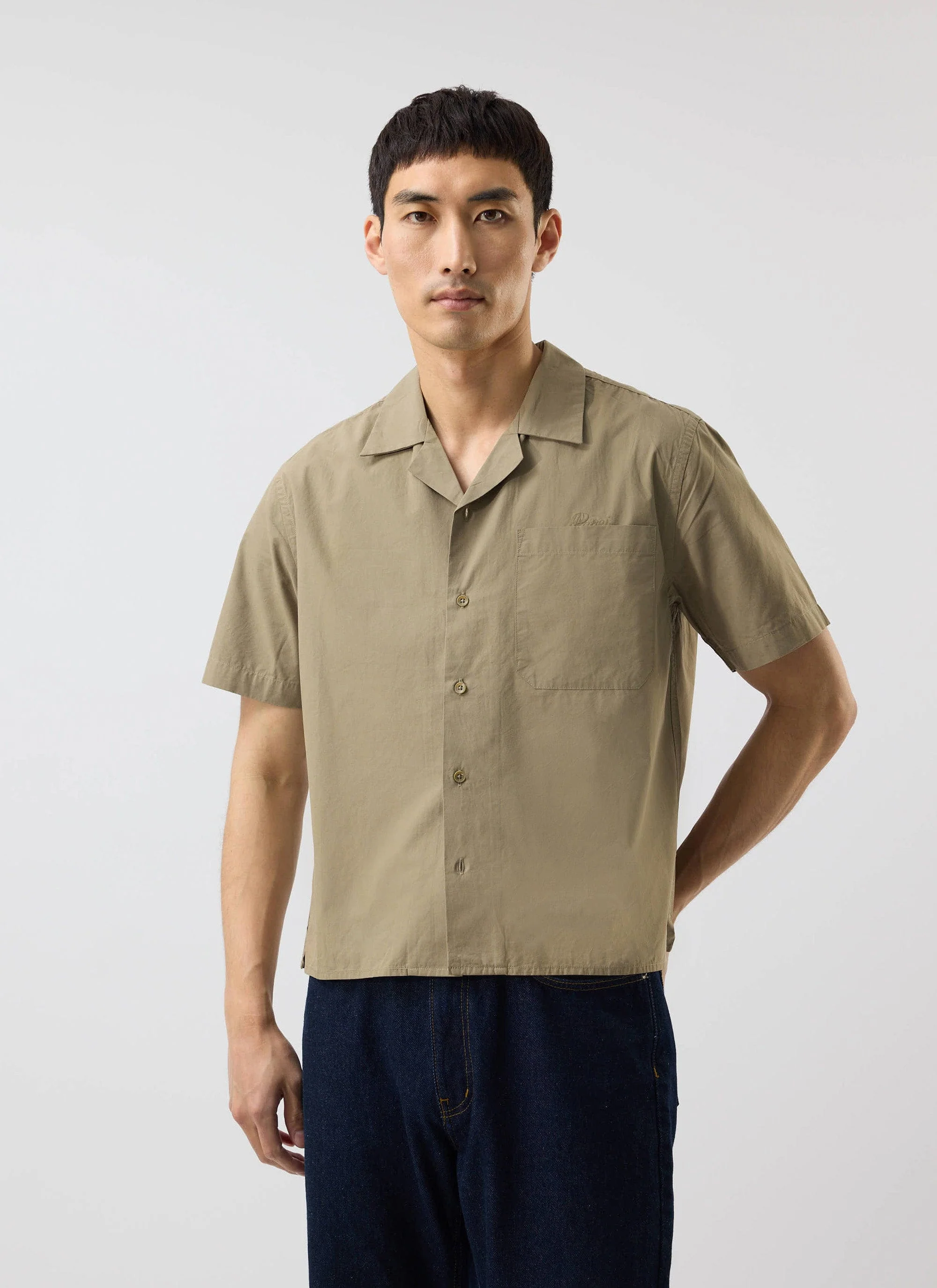Boxy Cropped Cuban Collar Shirt | Olive - Image 6