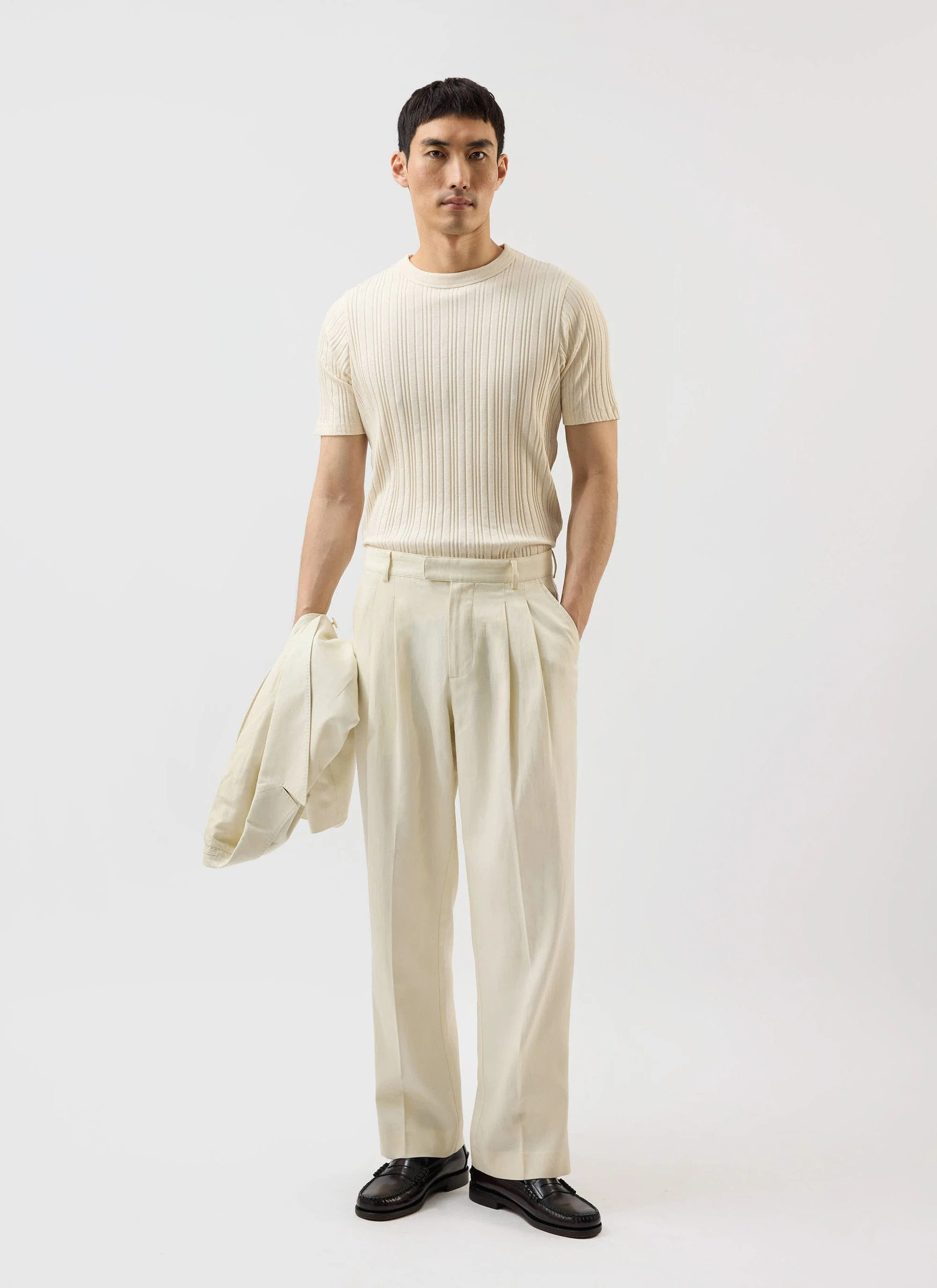Pleated Lyocell Tailored Trousers | Percival x Warren | Cream - Image 5