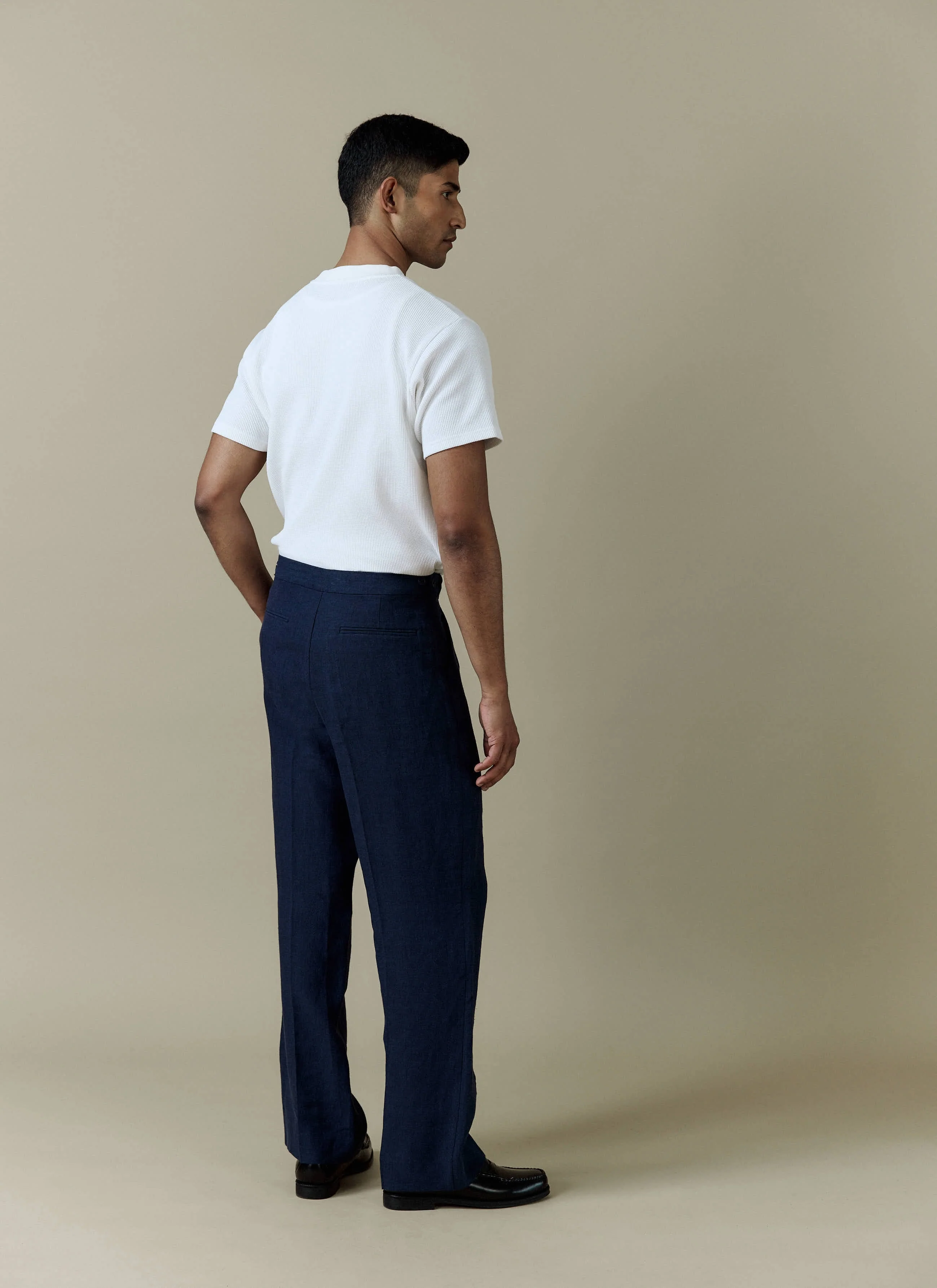 Pleated Tailored Trousers | Linen | Navy - Image 3