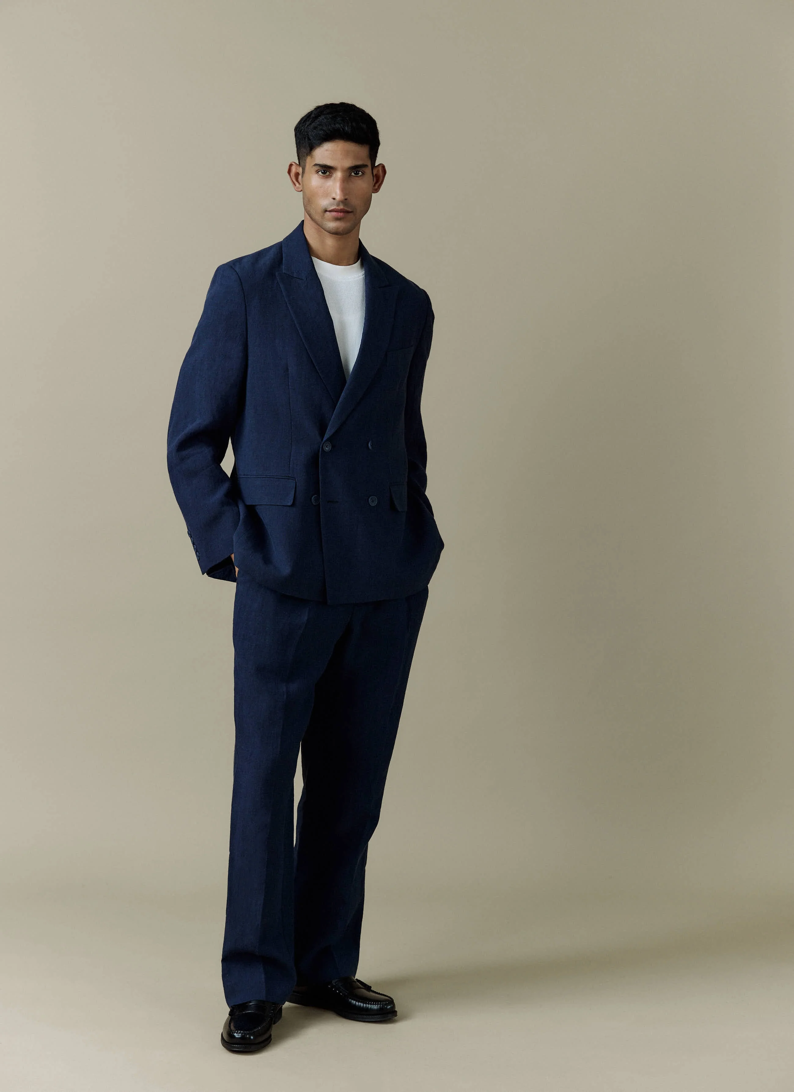 Pleated Tailored Trousers | Linen | Navy - Image 4