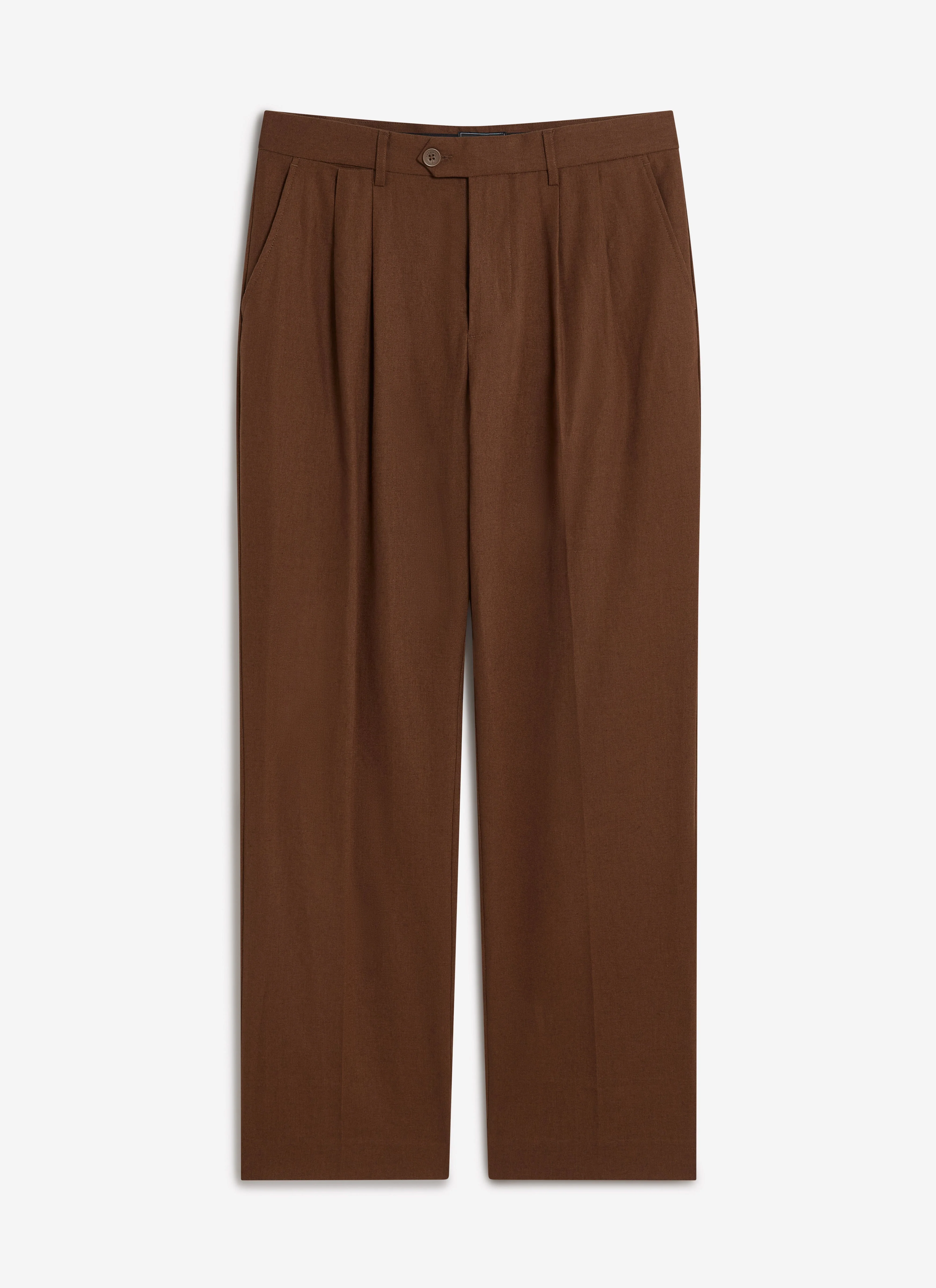 Pleated Tailored Trousers | Linen | Brown - Image 6
