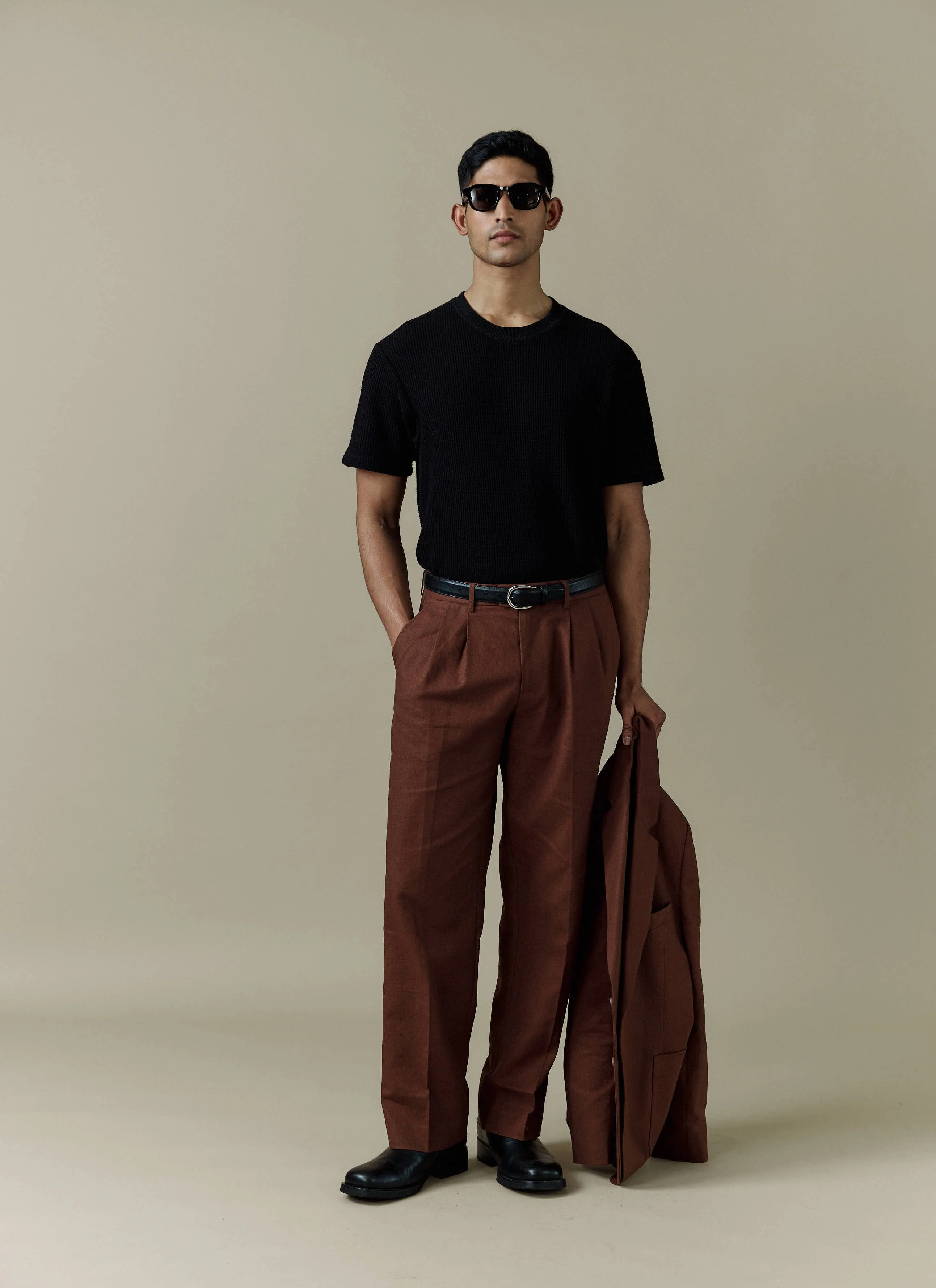 Pleated Tailored Trousers | Linen | Brown - Image 7
