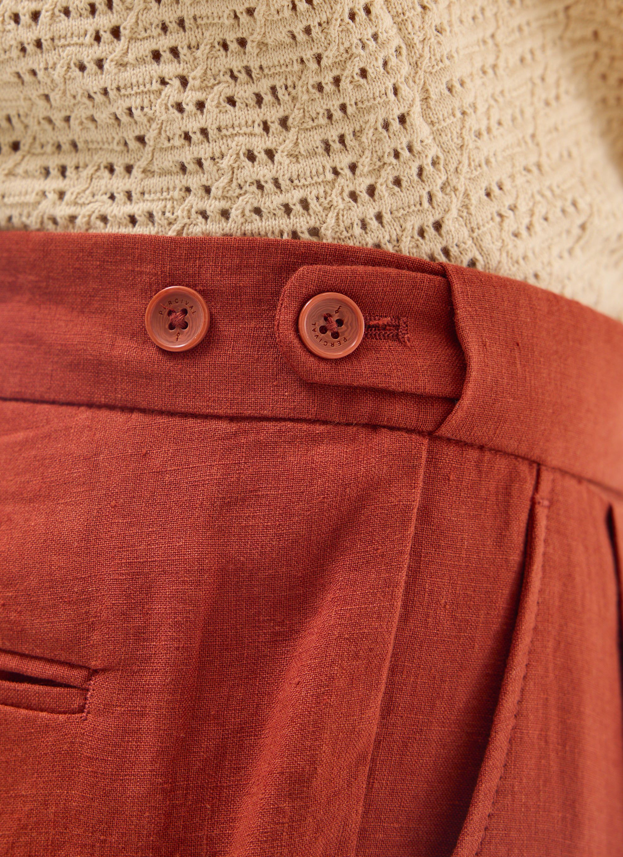 Pleated Tailored Trousers | Linen | Rust - Image 7
