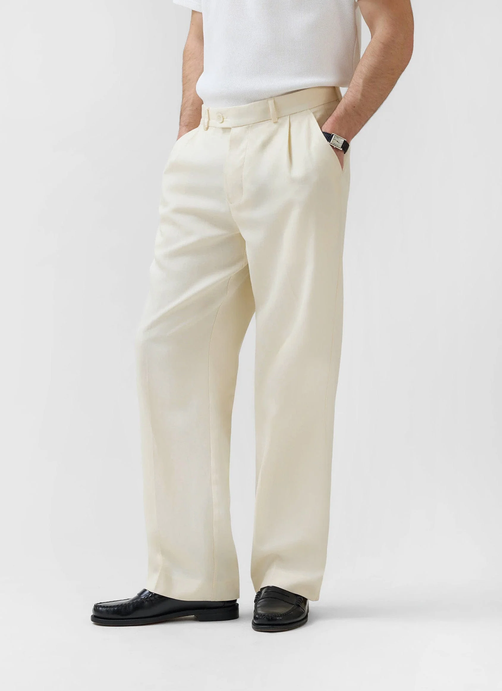 Pleated Tailored Trousers | Lyocell | Cream - Image 8