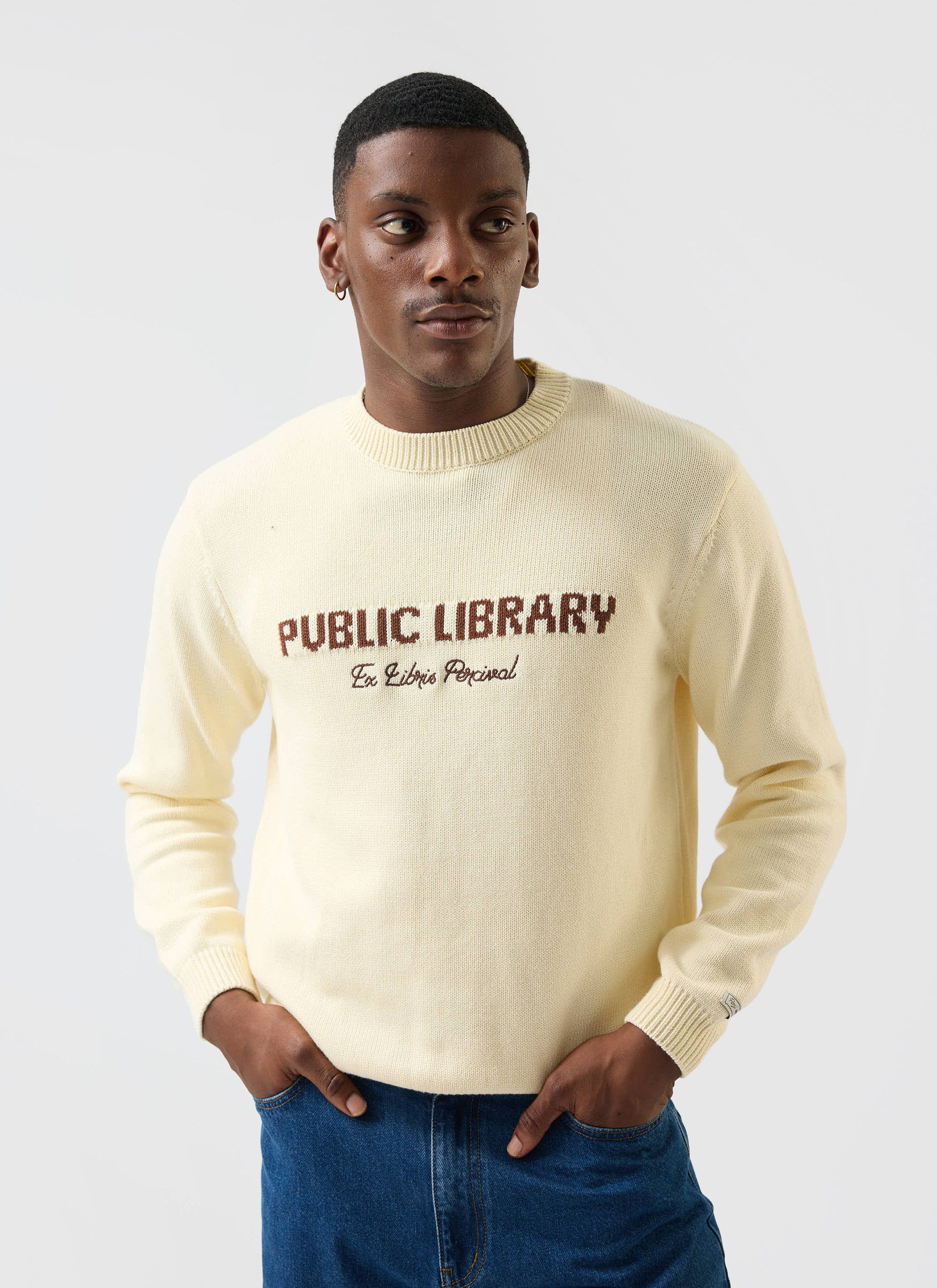 Public Library Knitted Crew Neck Jumper | Wool | Ecru Cream - Image 3