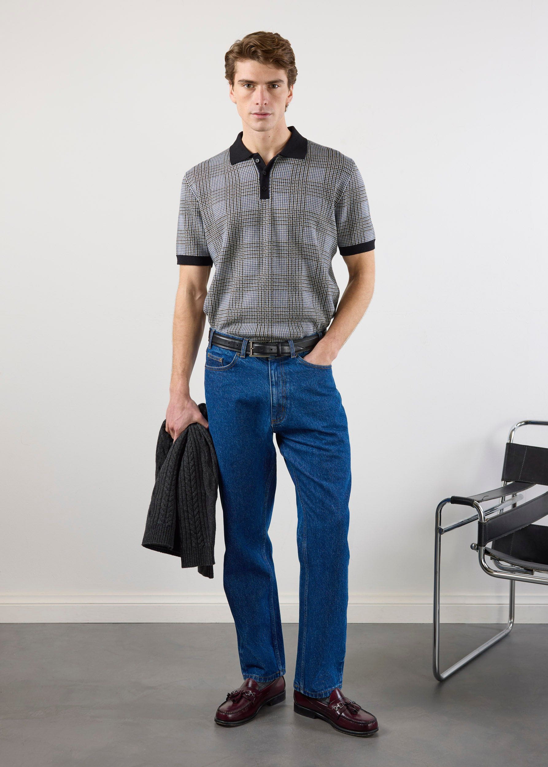 Casa Martini Knitted Polo | Puppytooth Cotton | Navy - Image 2