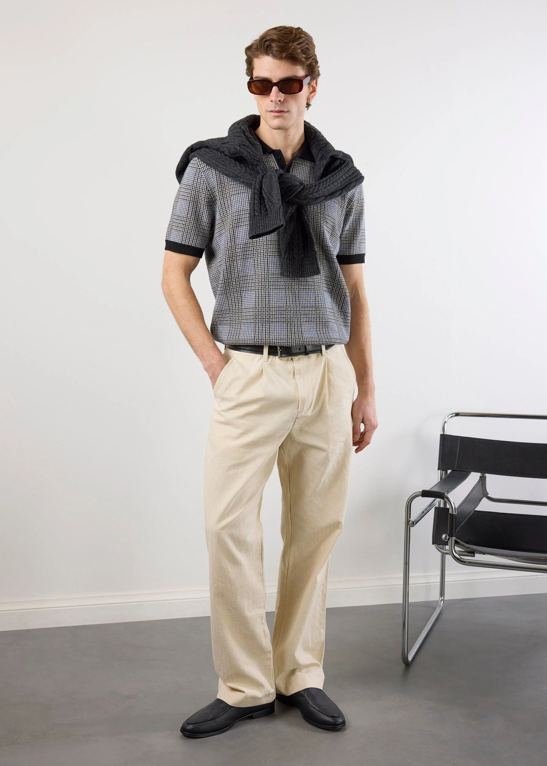 Casa Martini Knitted Polo | Puppytooth Cotton | Navy - Image 9