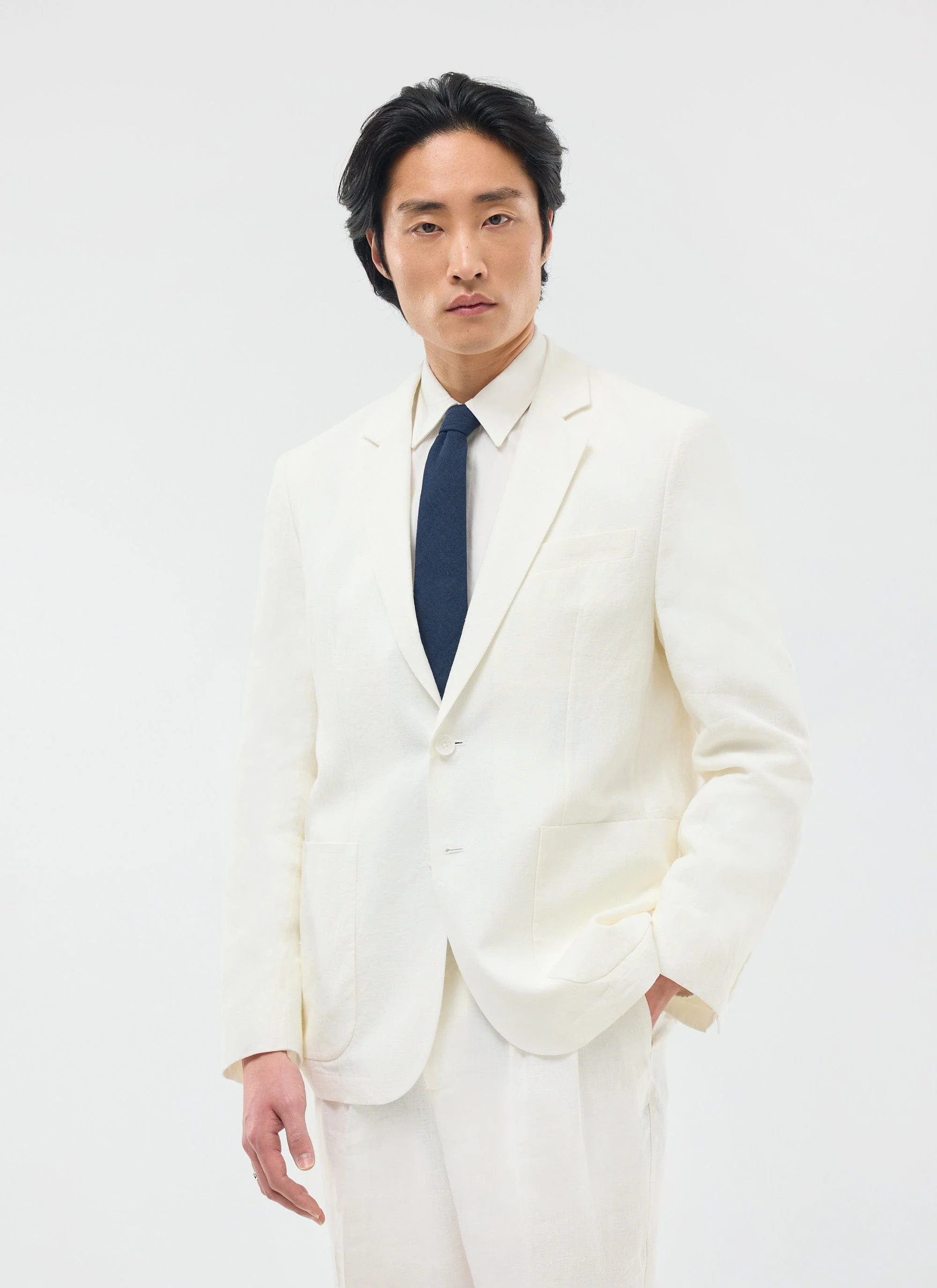 Relaxed Tailored Linen Blazer | White - Image 3