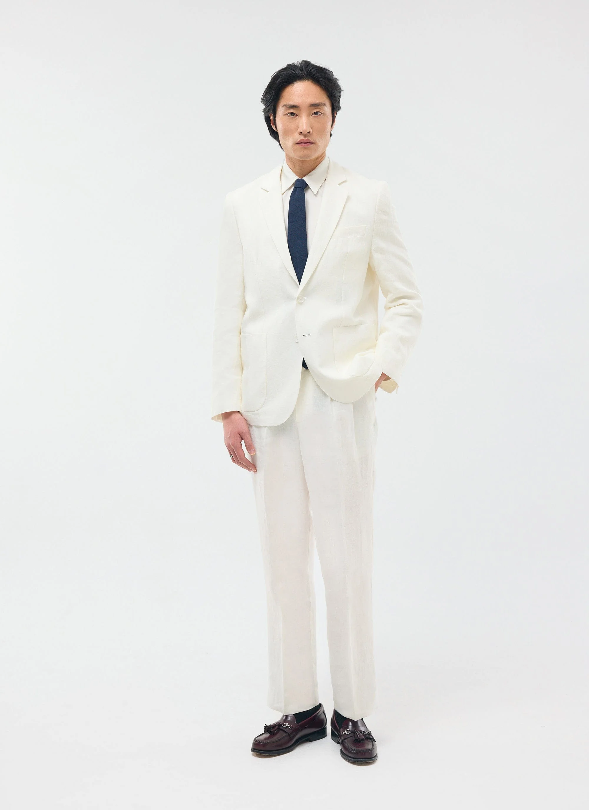 Relaxed Tailored Linen Blazer | White - Image 5