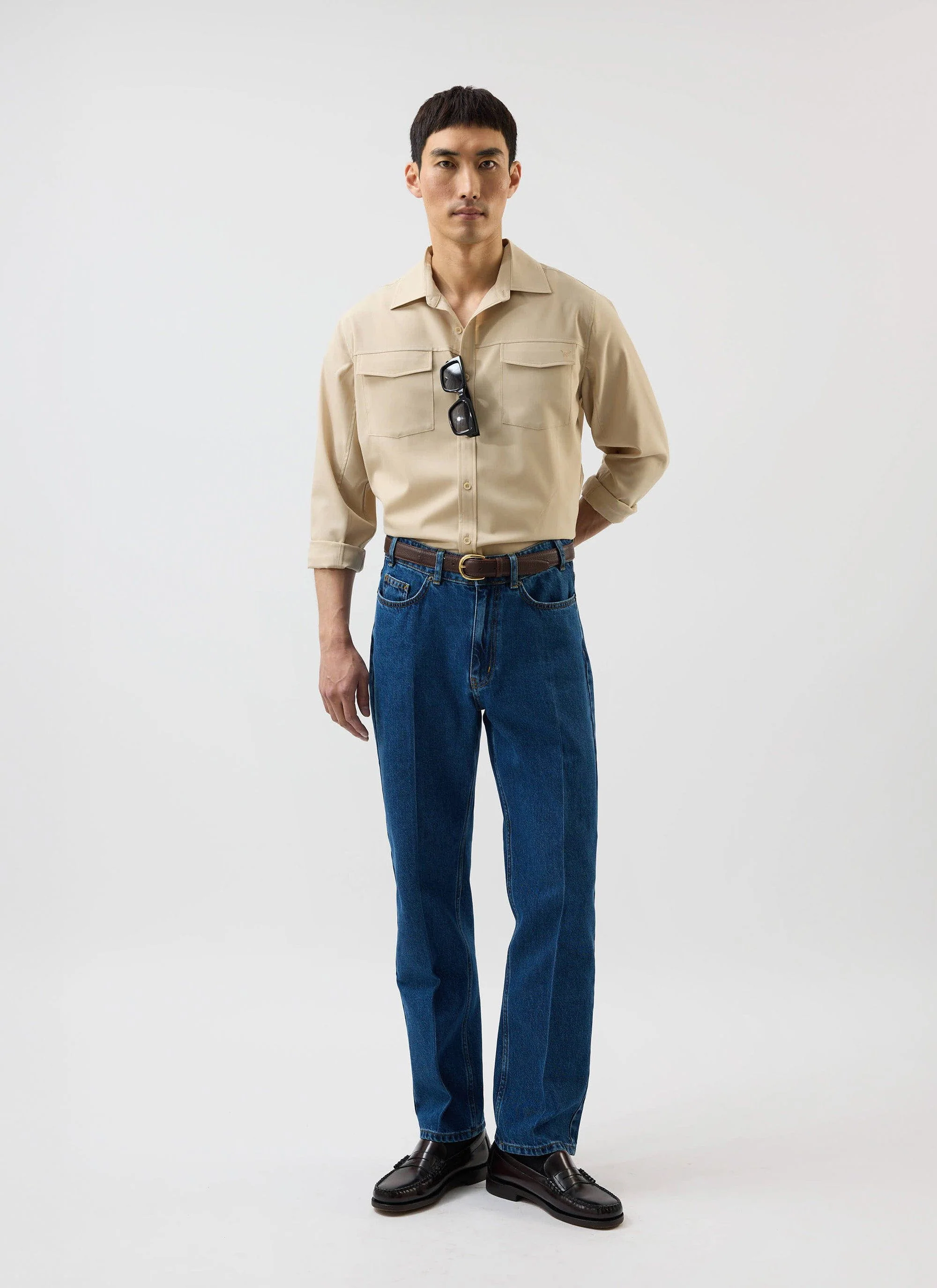 Men's Long Sleeve Safari Shirt | Percival x Warren | Camel Beige