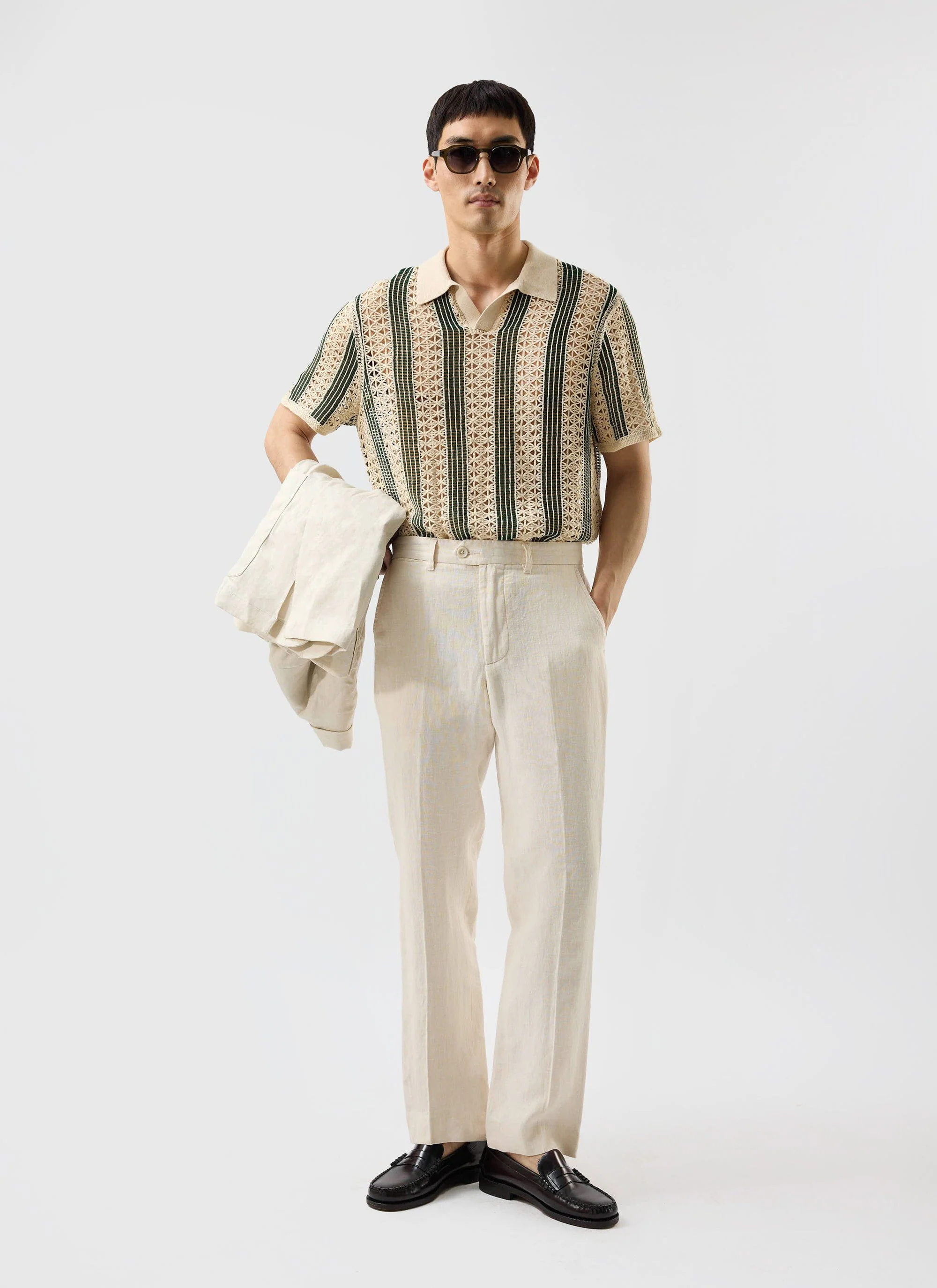 Sarti Knitted Polo Shirt | Cotton | Cream with Forest - Image 3