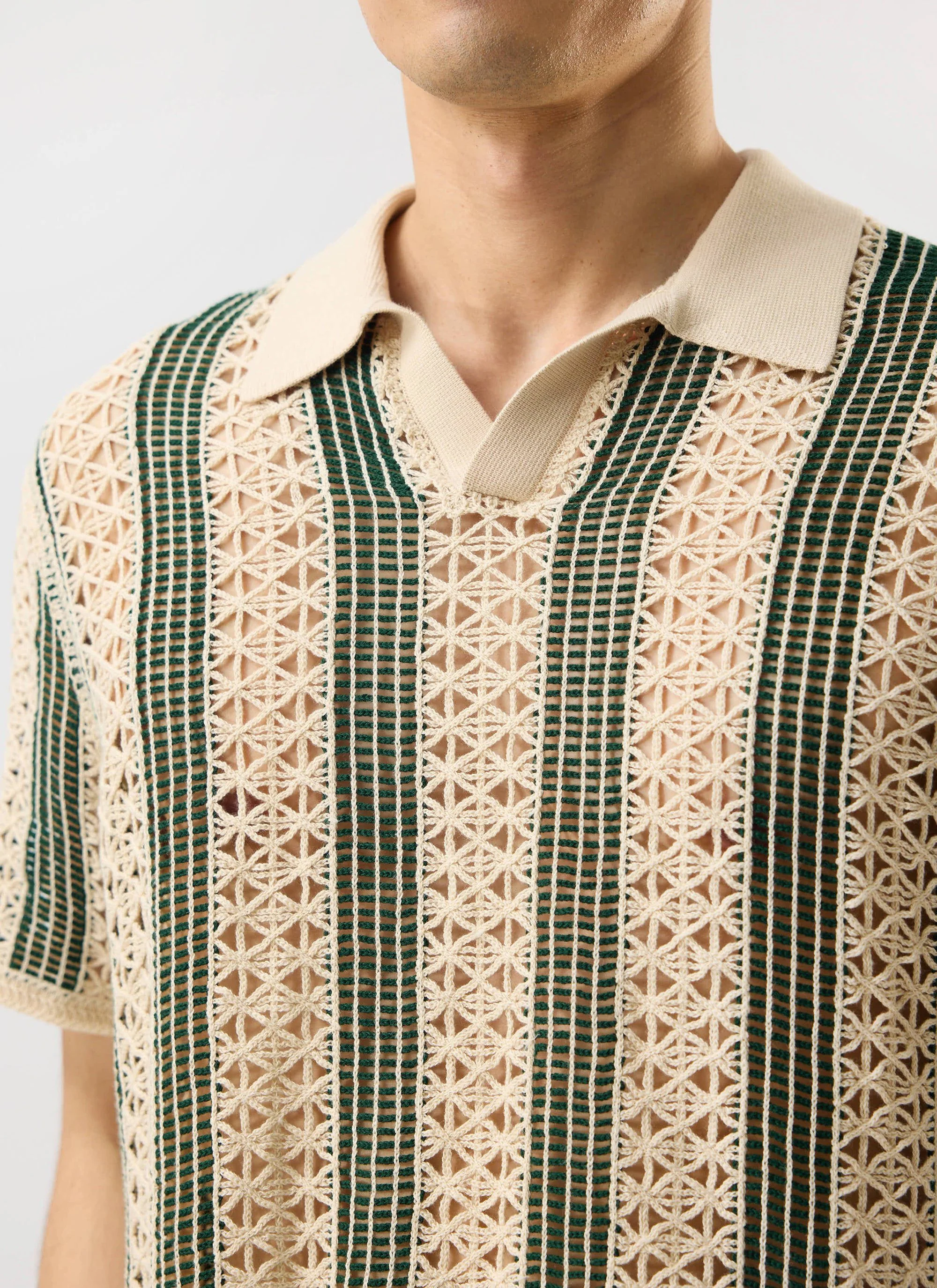 Sarti Knitted Polo Shirt | Cotton | Cream with Forest - Image 4