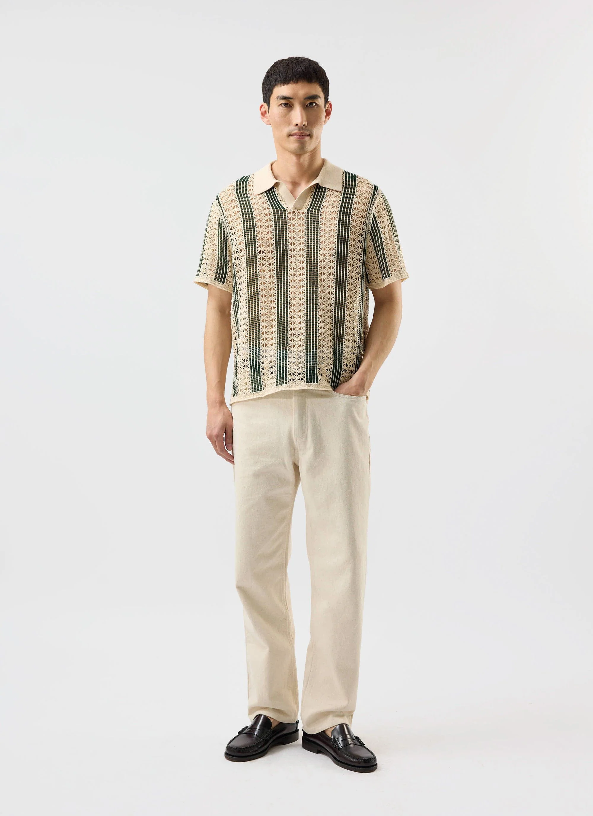 Sarti Knitted Polo Shirt | Cotton | Cream with Forest - Image 5