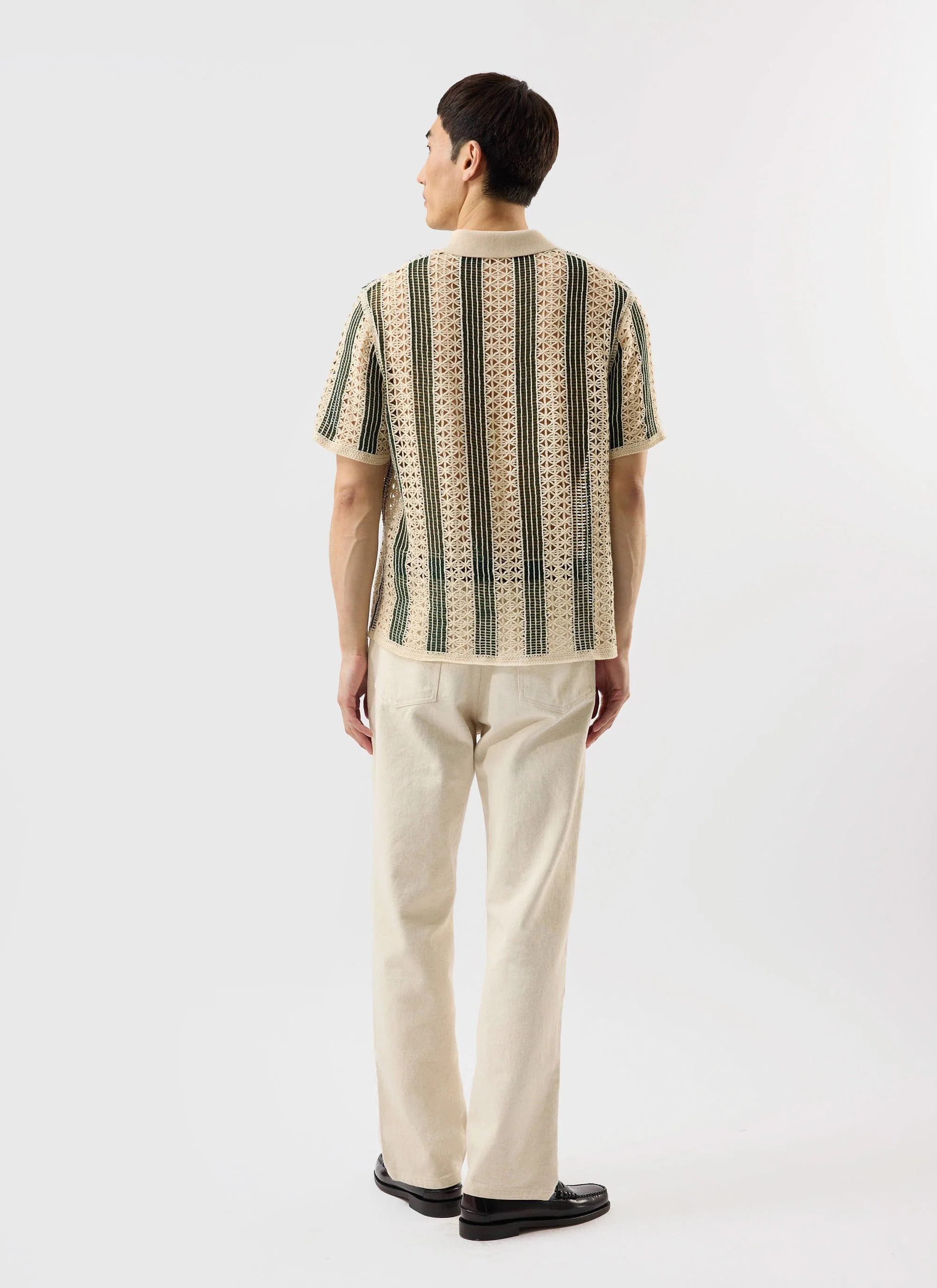 Sarti Knitted Polo Shirt | Cotton | Cream with Forest - Image 6