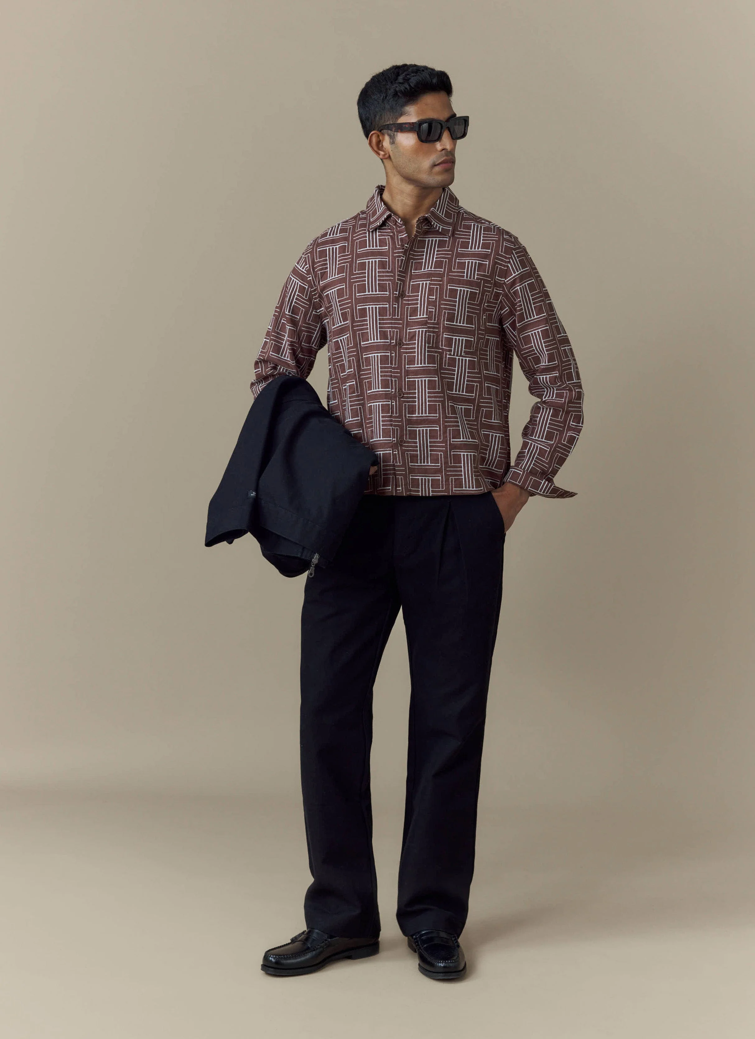 Sashiko Boxy Shirt | Brown - Image 2
