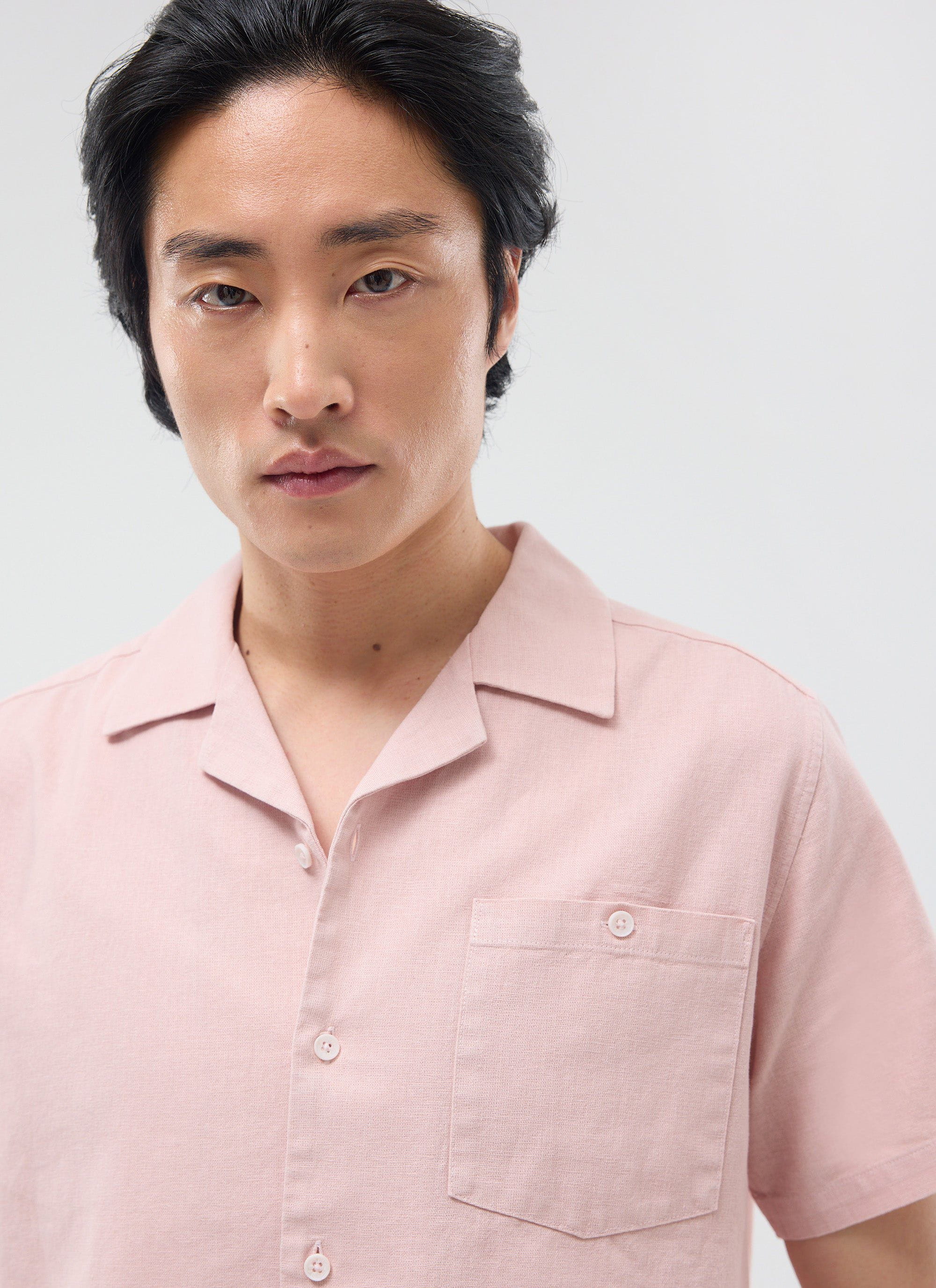 Short Sleeve Cuban Shirt | Linen | Dusty Pink - Image 5