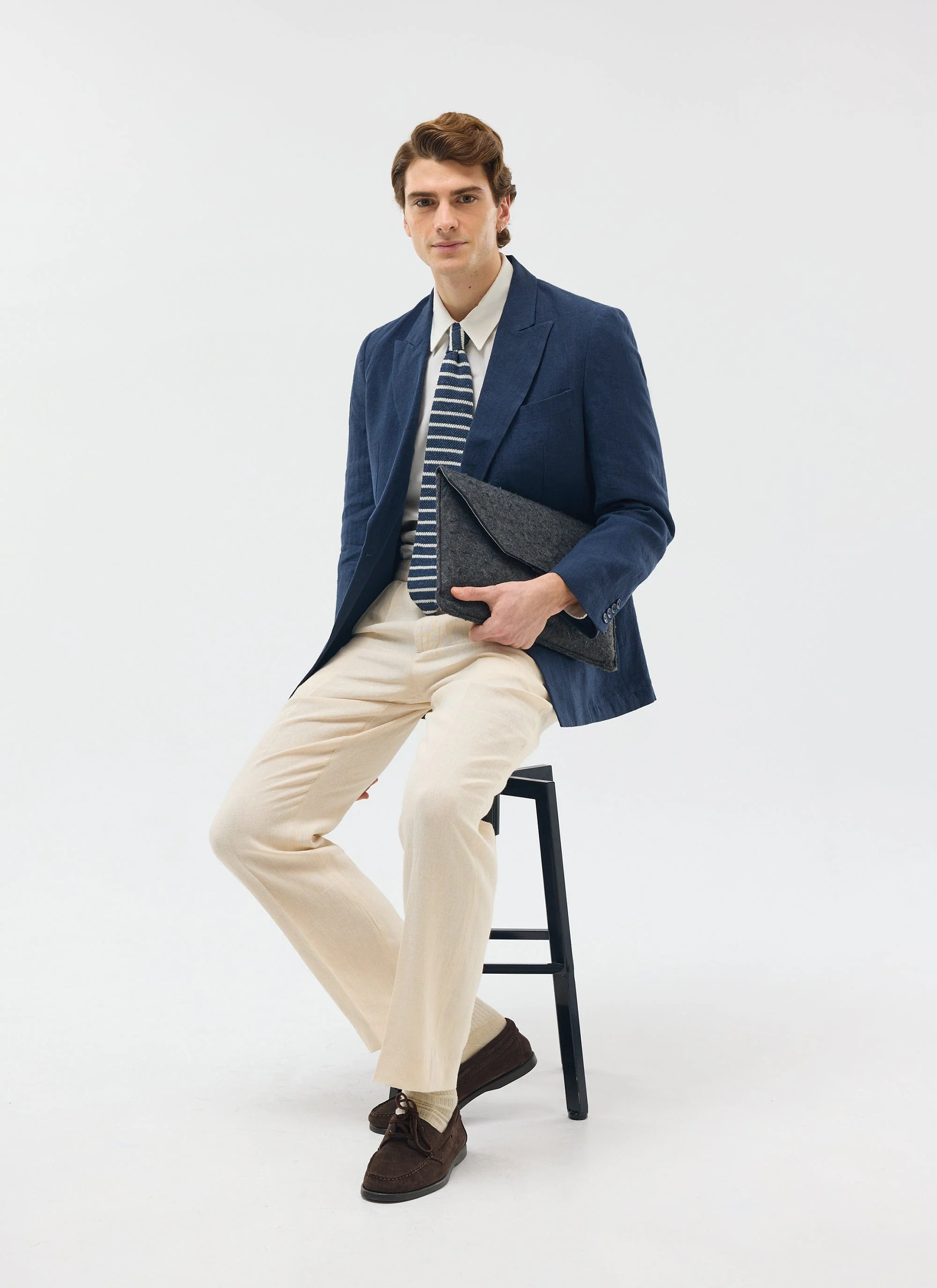 Tailored Double Breasted Blazer | Linen | Navy - Image 6