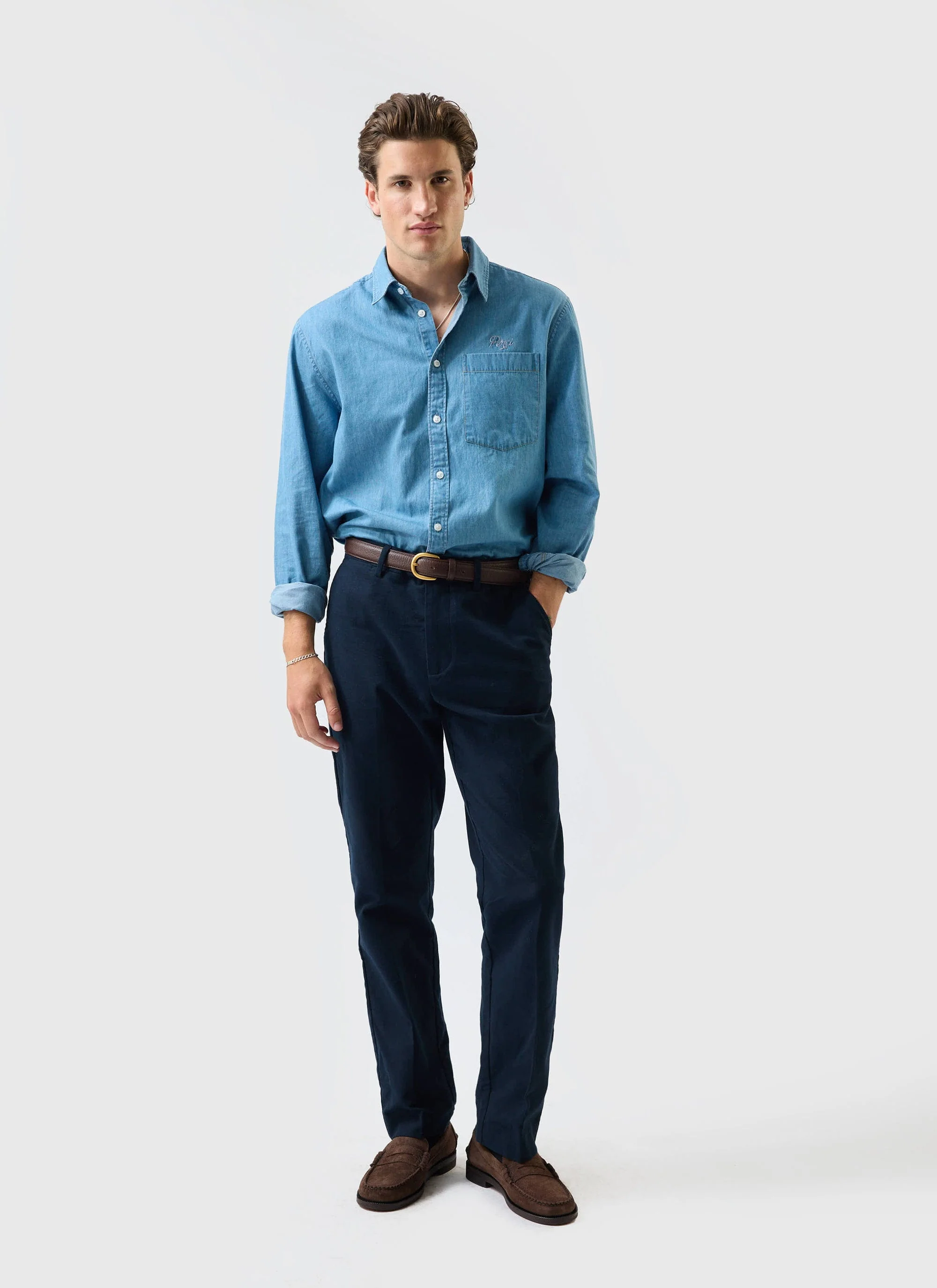 Tailored Moleskin Straight Leg Trousers | Navy - Image 2