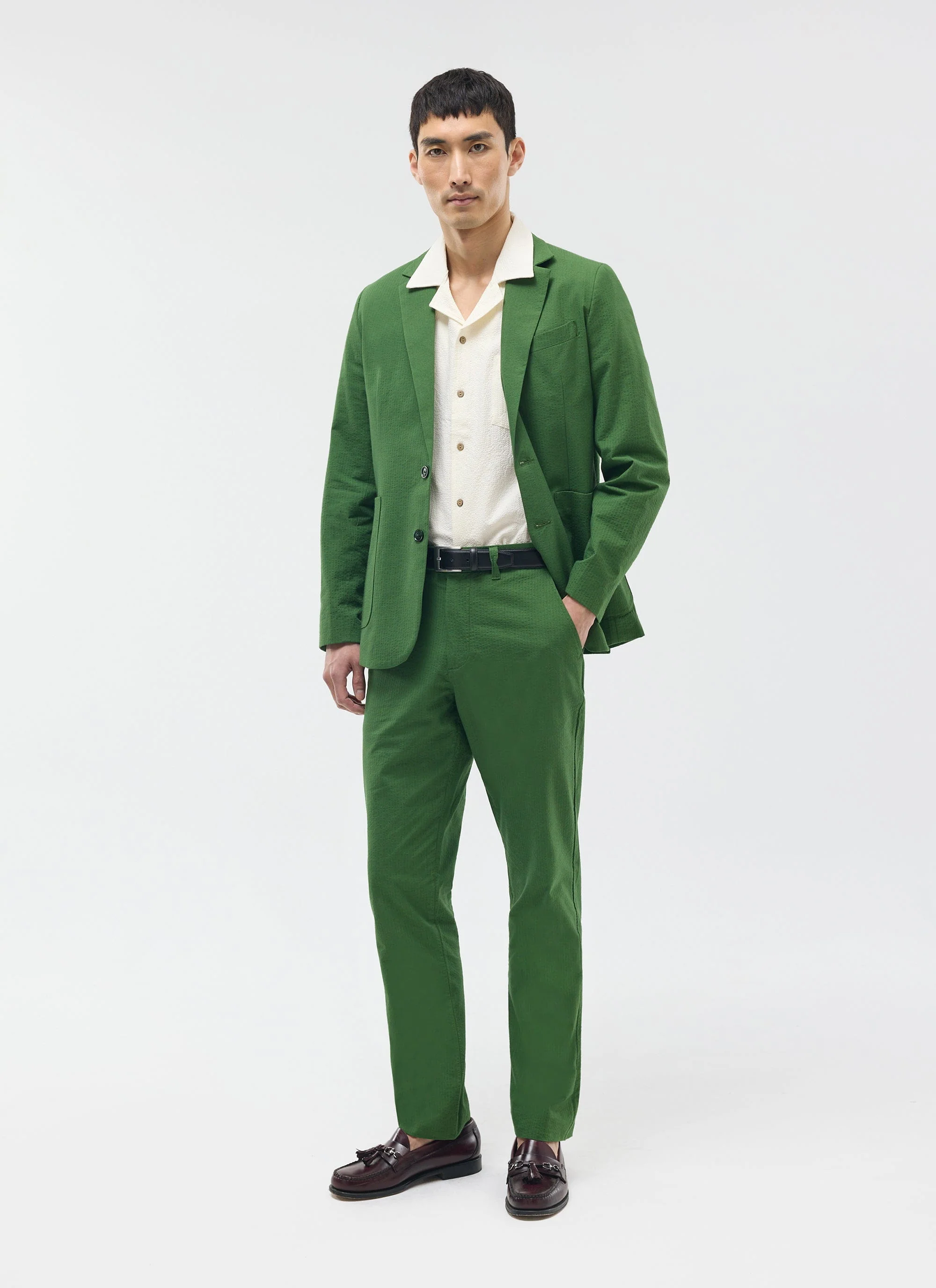 Tailored Seersucker Blazer | Forest