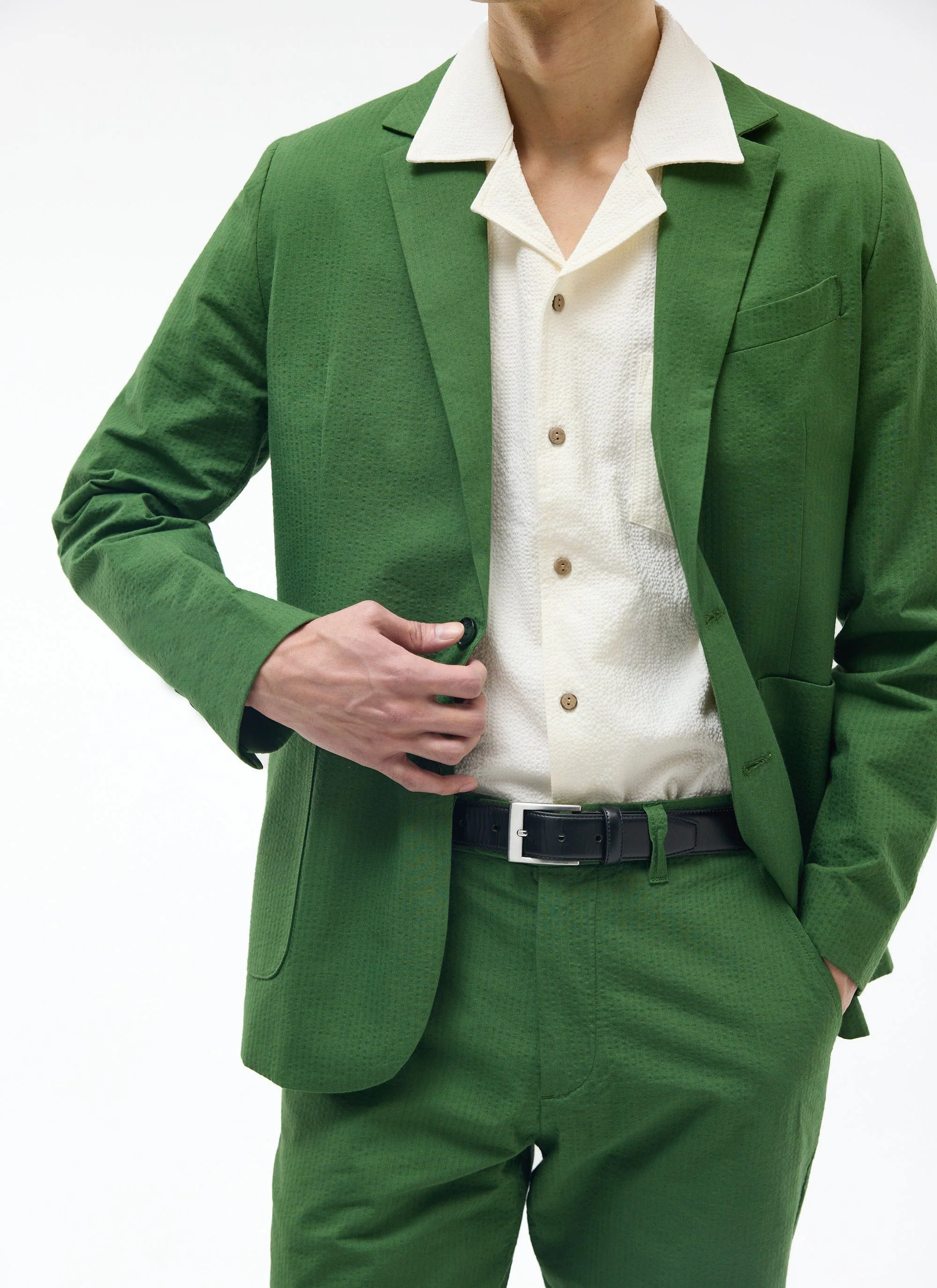 Tailored Seersucker Blazer | Forest - Image 3