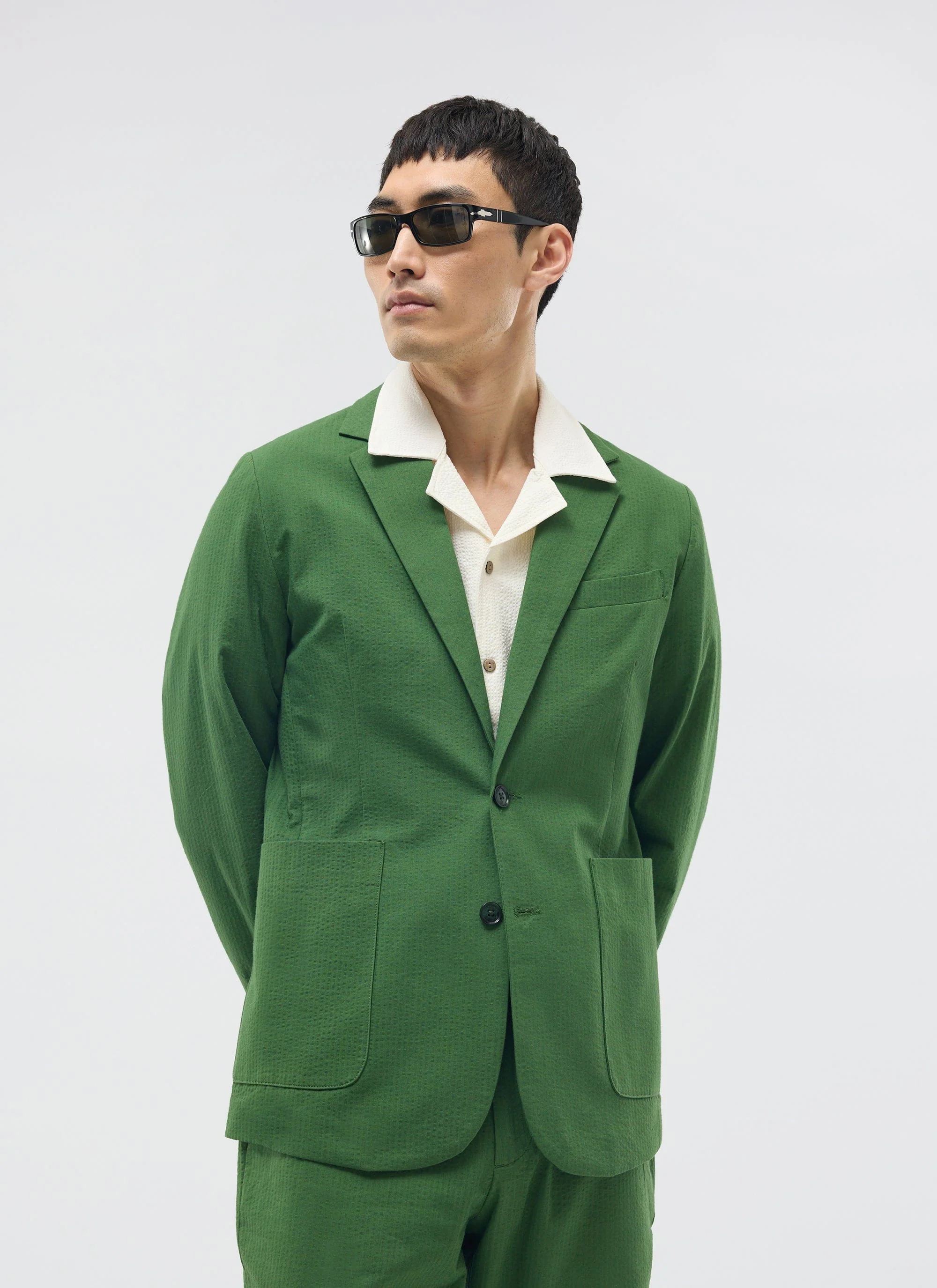 Tailored Seersucker Blazer | Forest - Image 9
