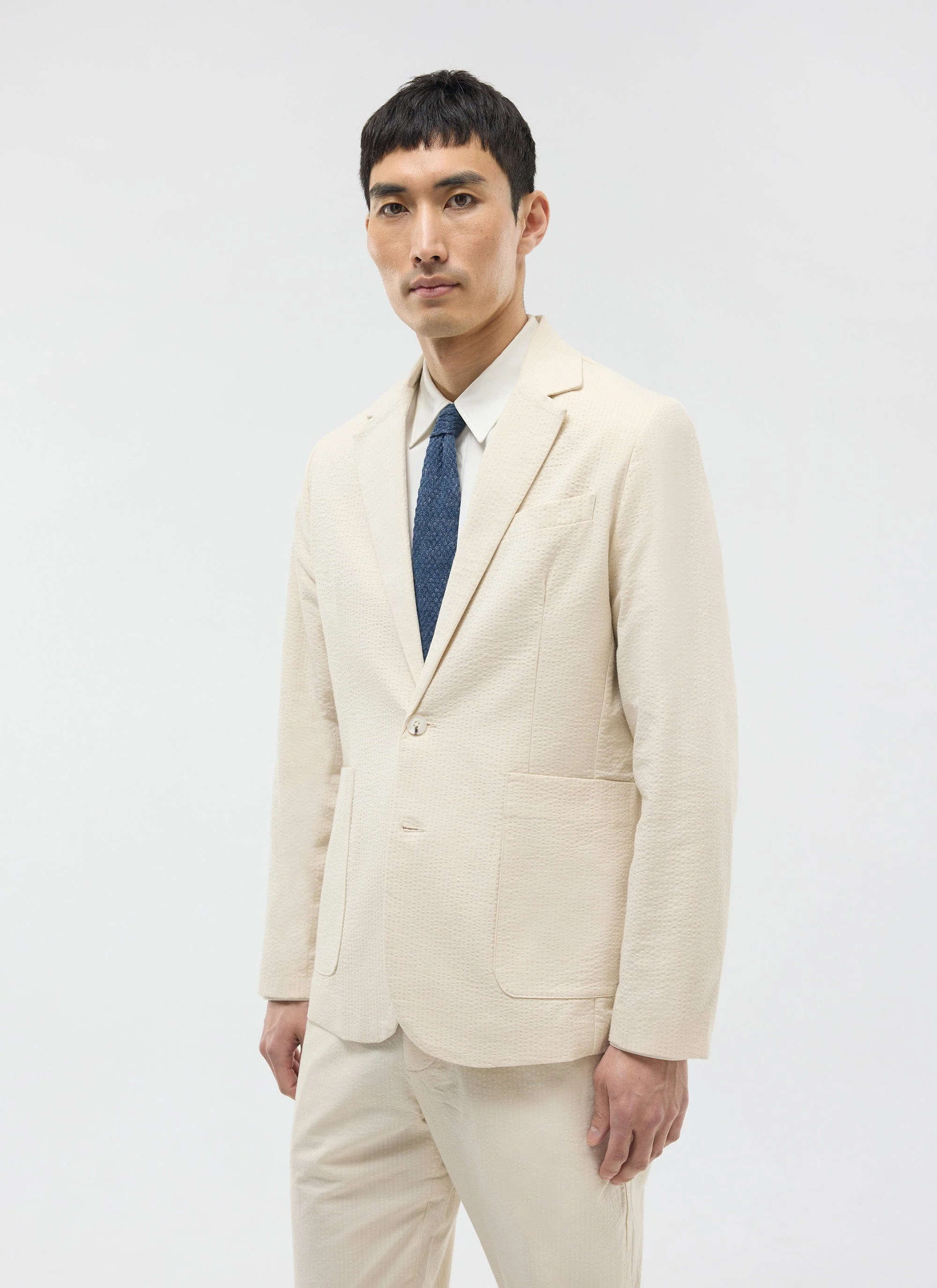 Tailored Seersucker Blazer | Cream