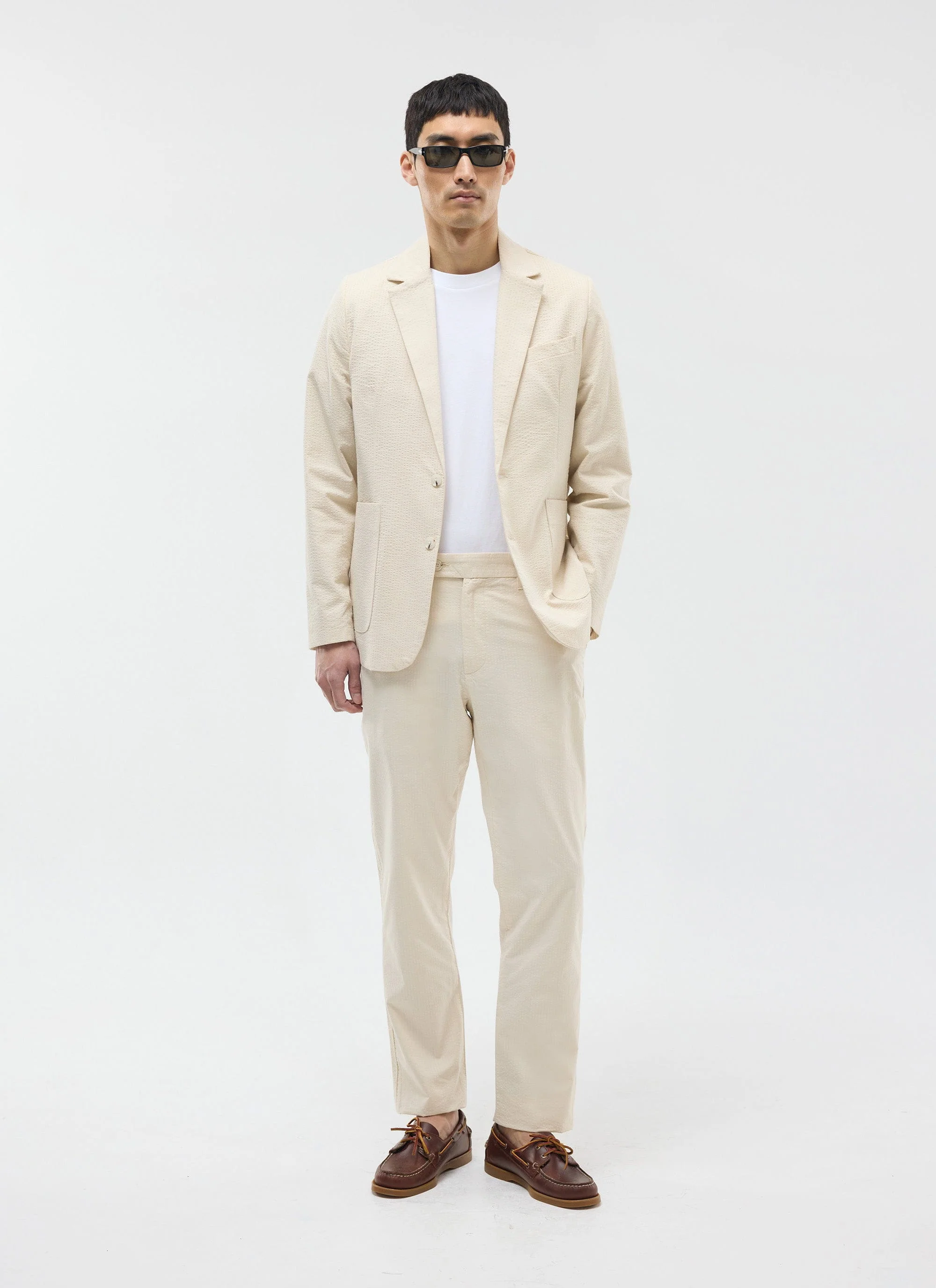 Tailored Seersucker Blazer | Cream - Image 3