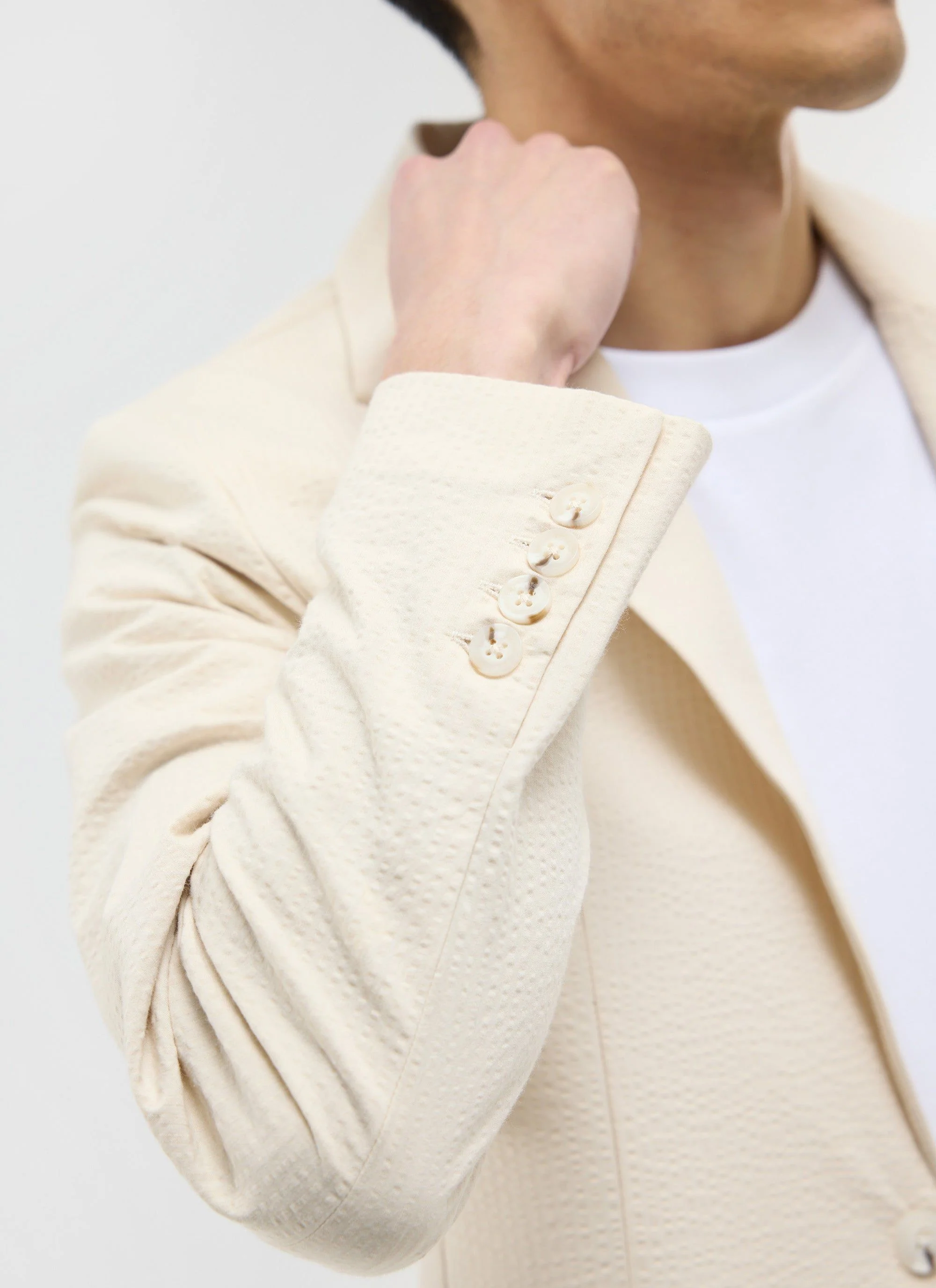 Tailored Seersucker Blazer | Cream - Image 4