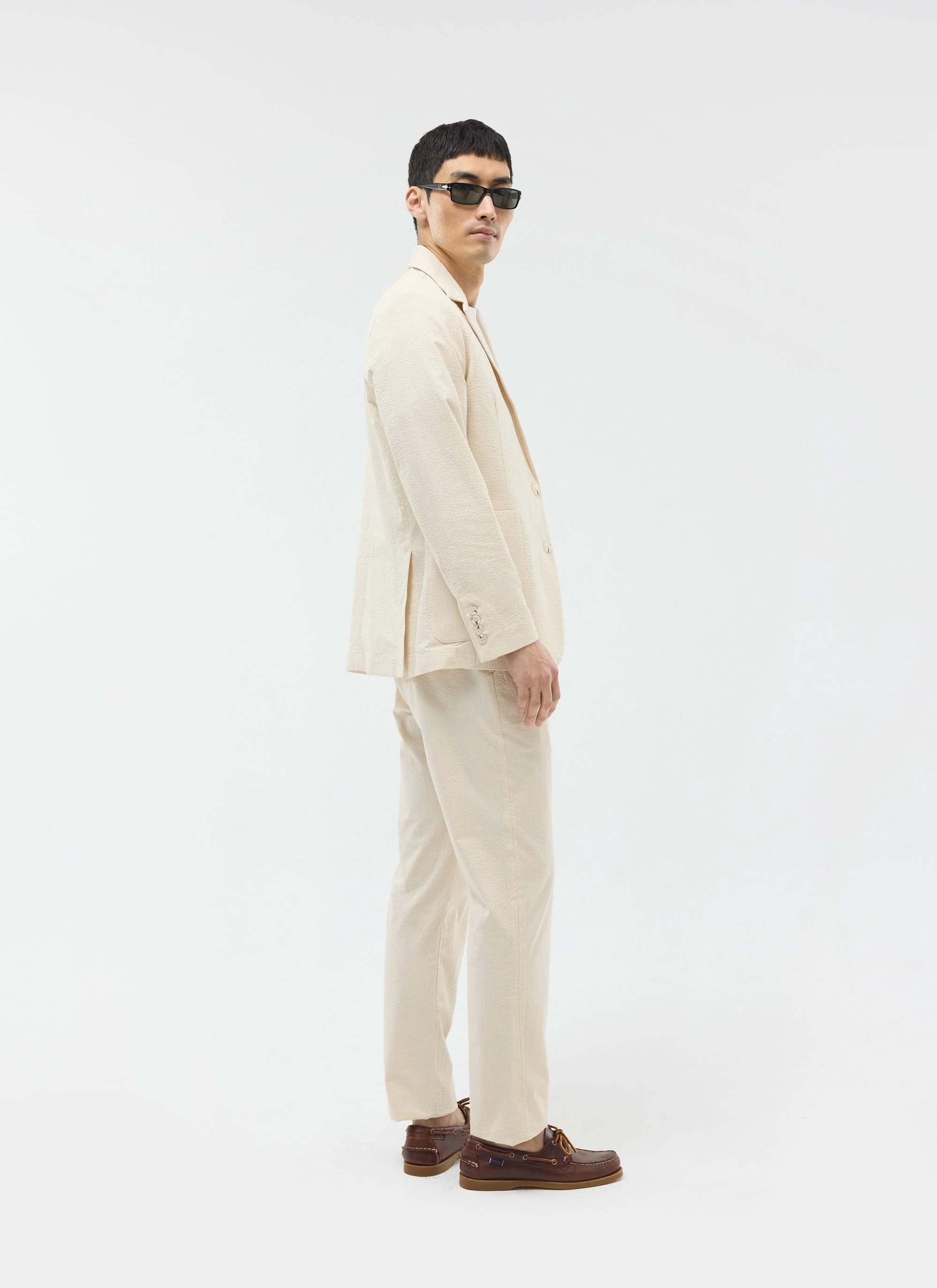 Tailored Seersucker Blazer | Cream - Image 5