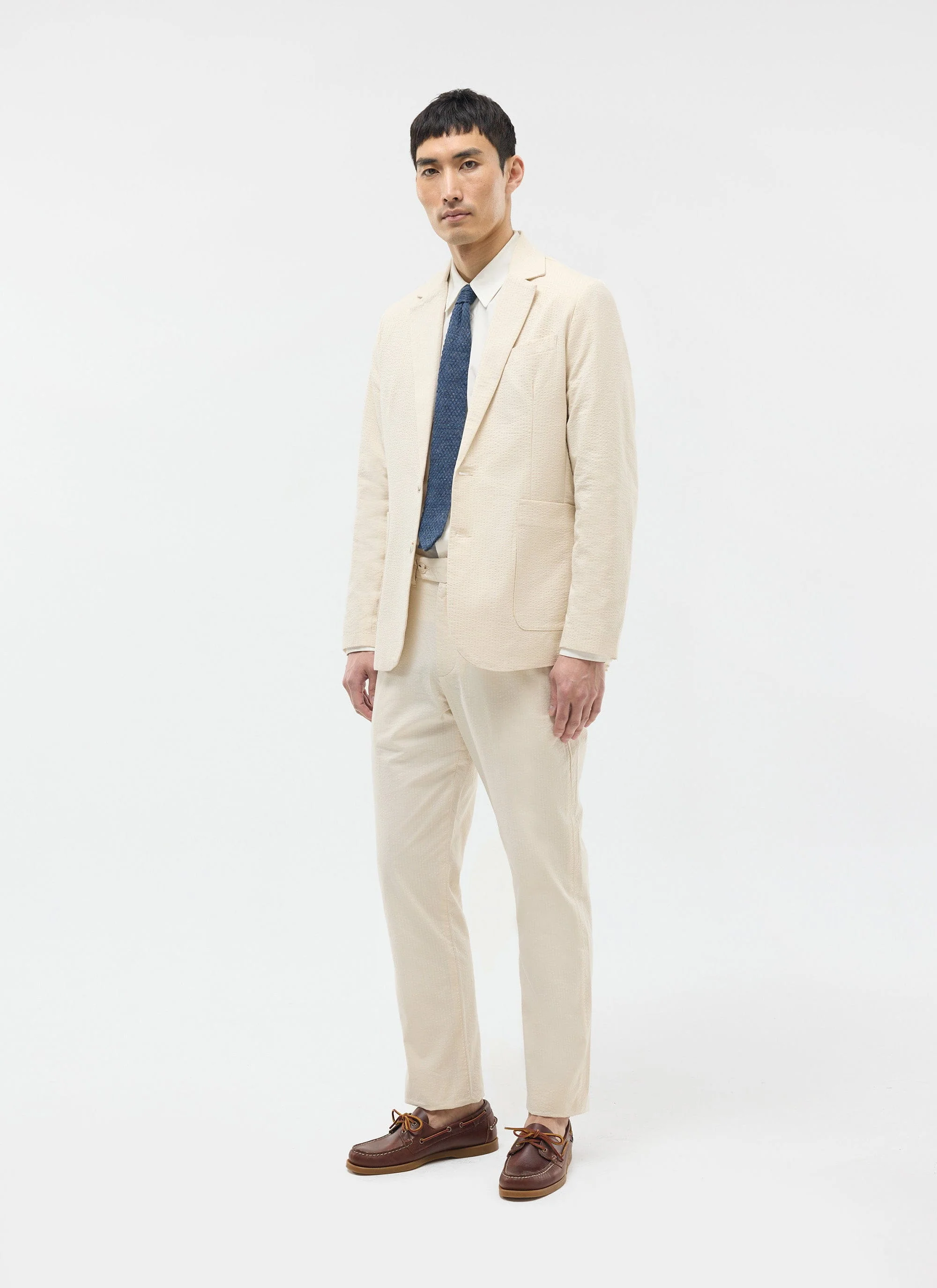 Tailored Seersucker Blazer | Cream - Image 8