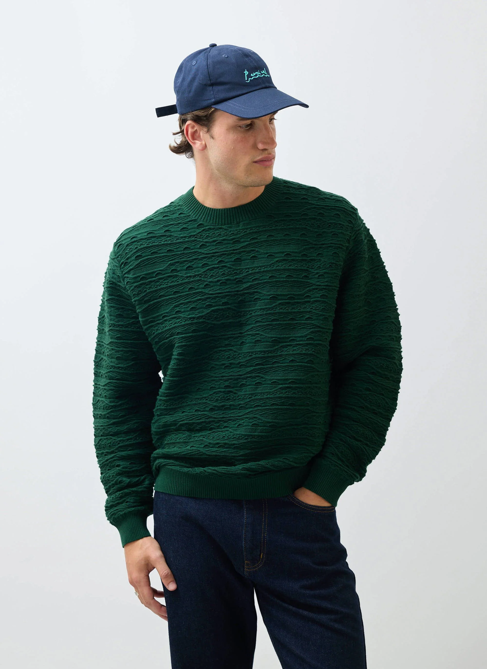 Tales Knitted Crew Neck Jumper | Cotton | Forest - Image 3