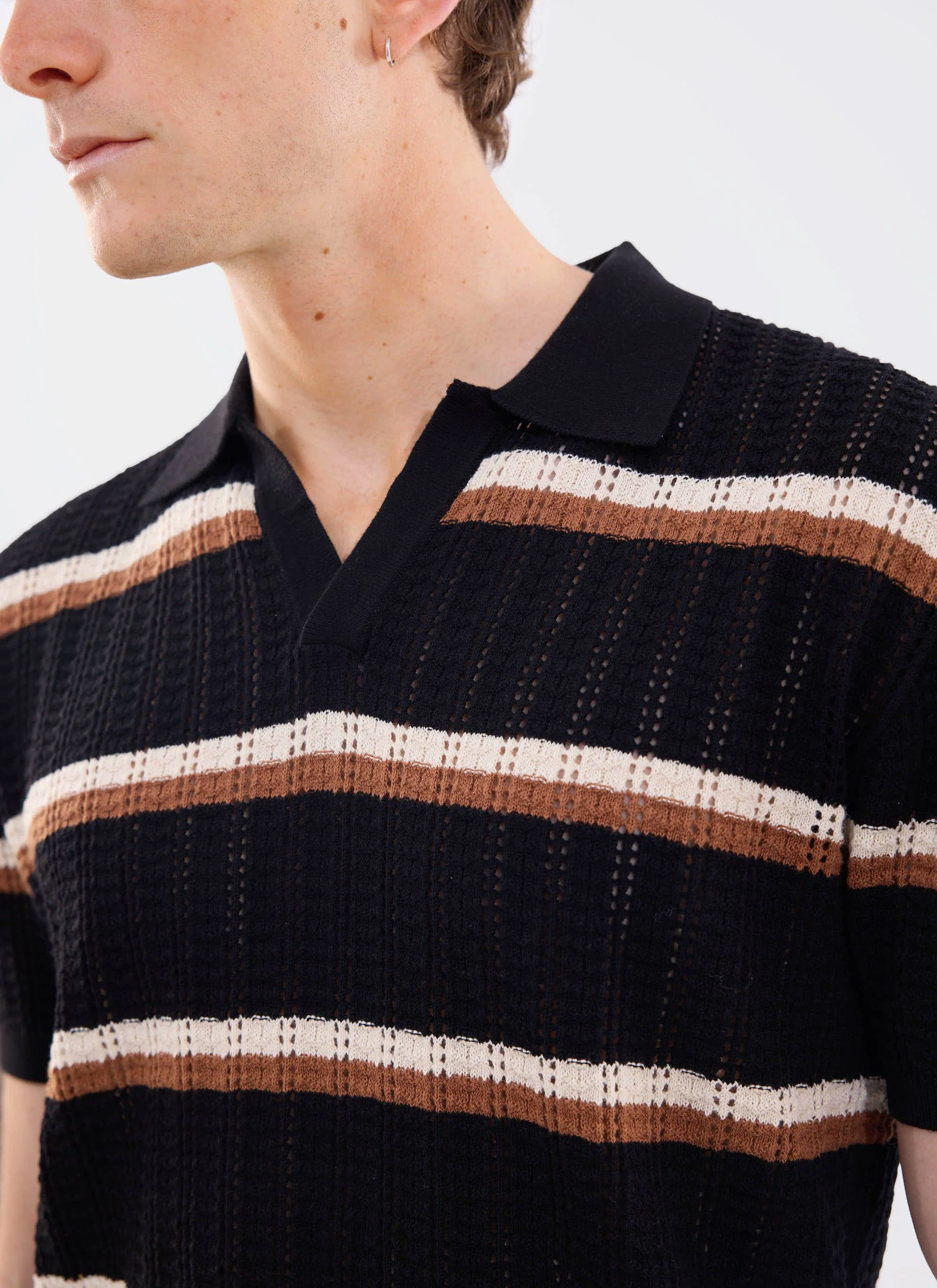 Tessaro Knitted Stripe Polo | Cotton | Black - Image 3