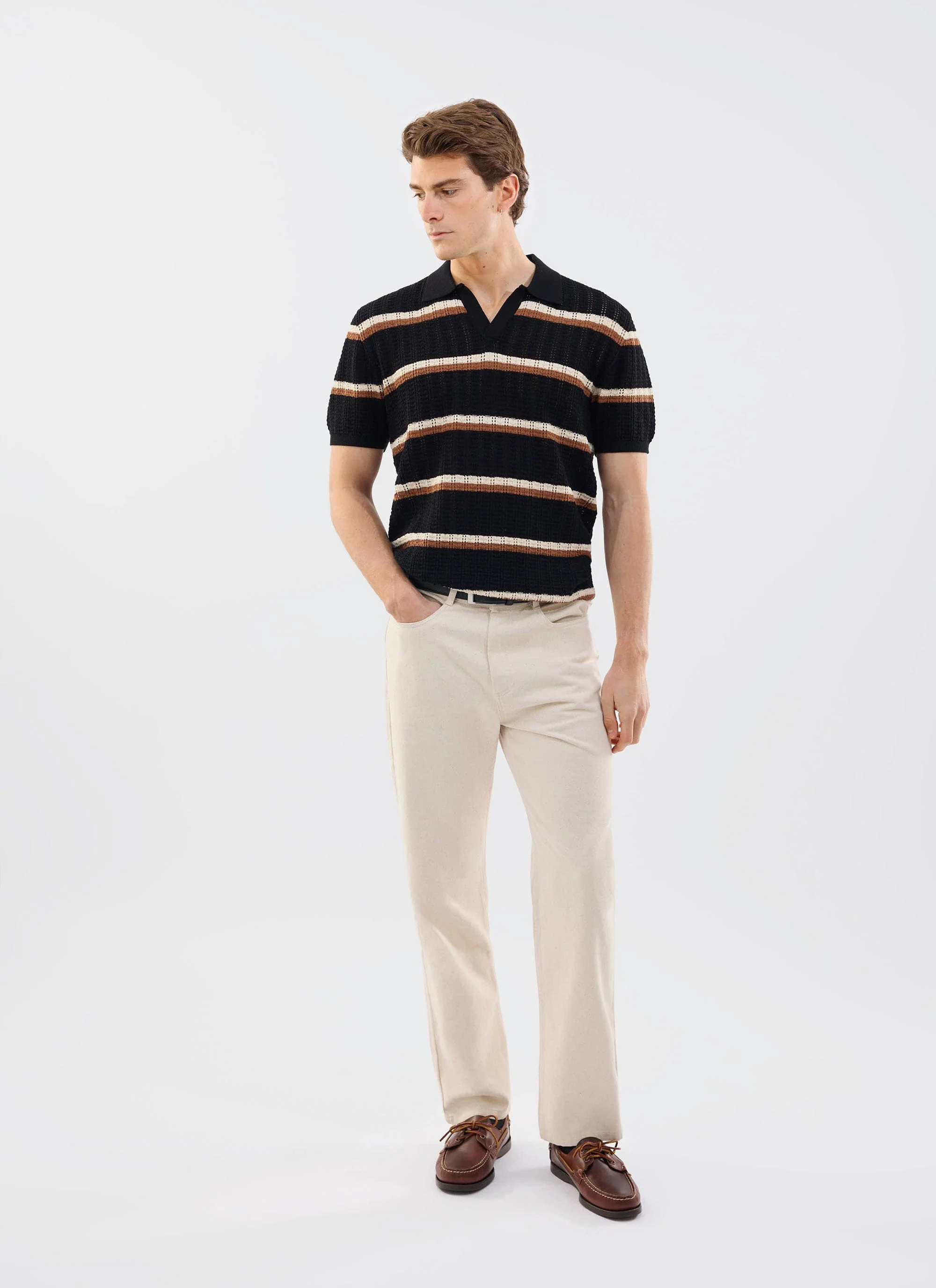 Tessaro Knitted Stripe Polo | Cotton | Black - Image 4