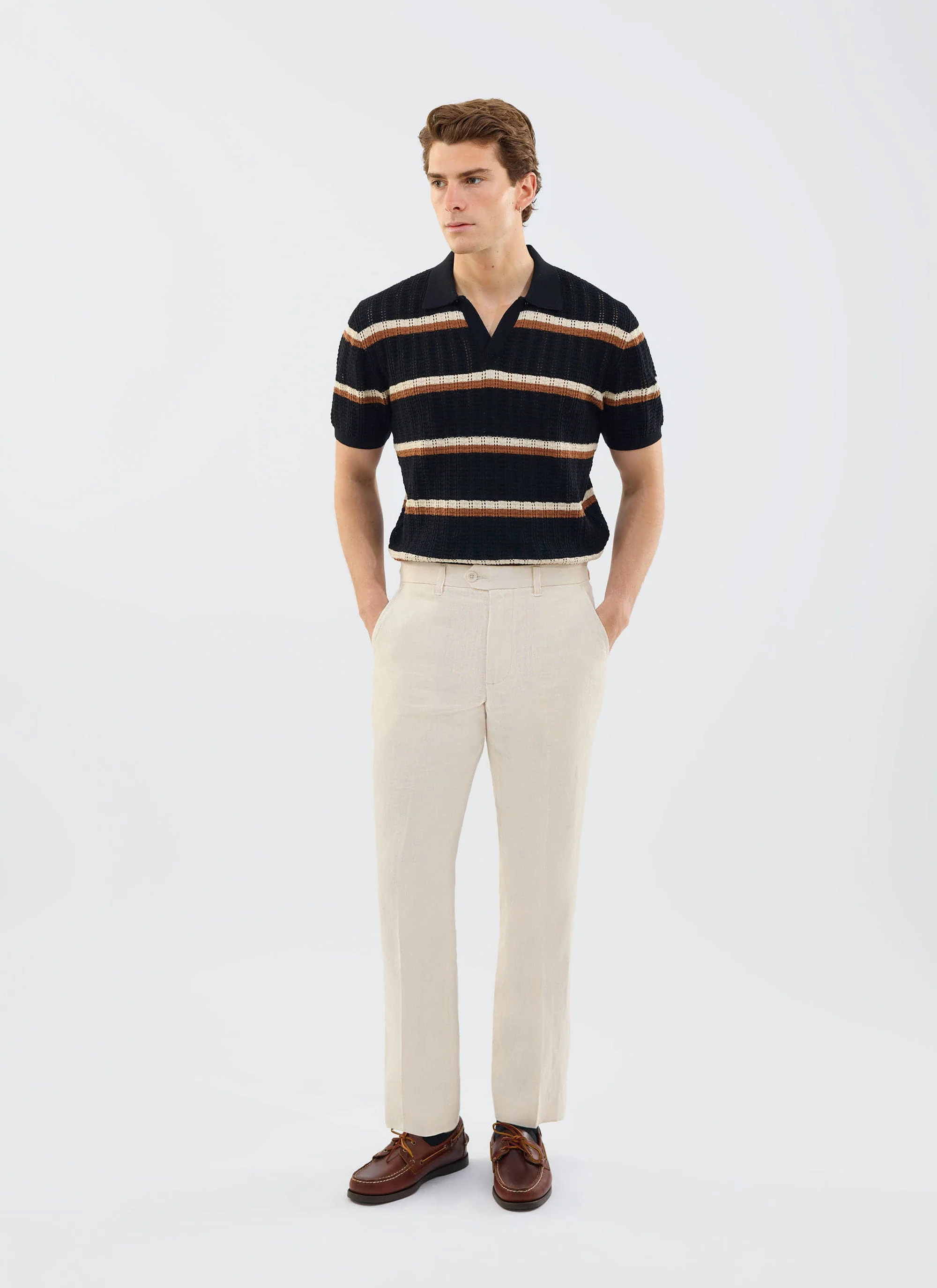 Tessaro Knitted Stripe Polo | Cotton | Black - Image 7